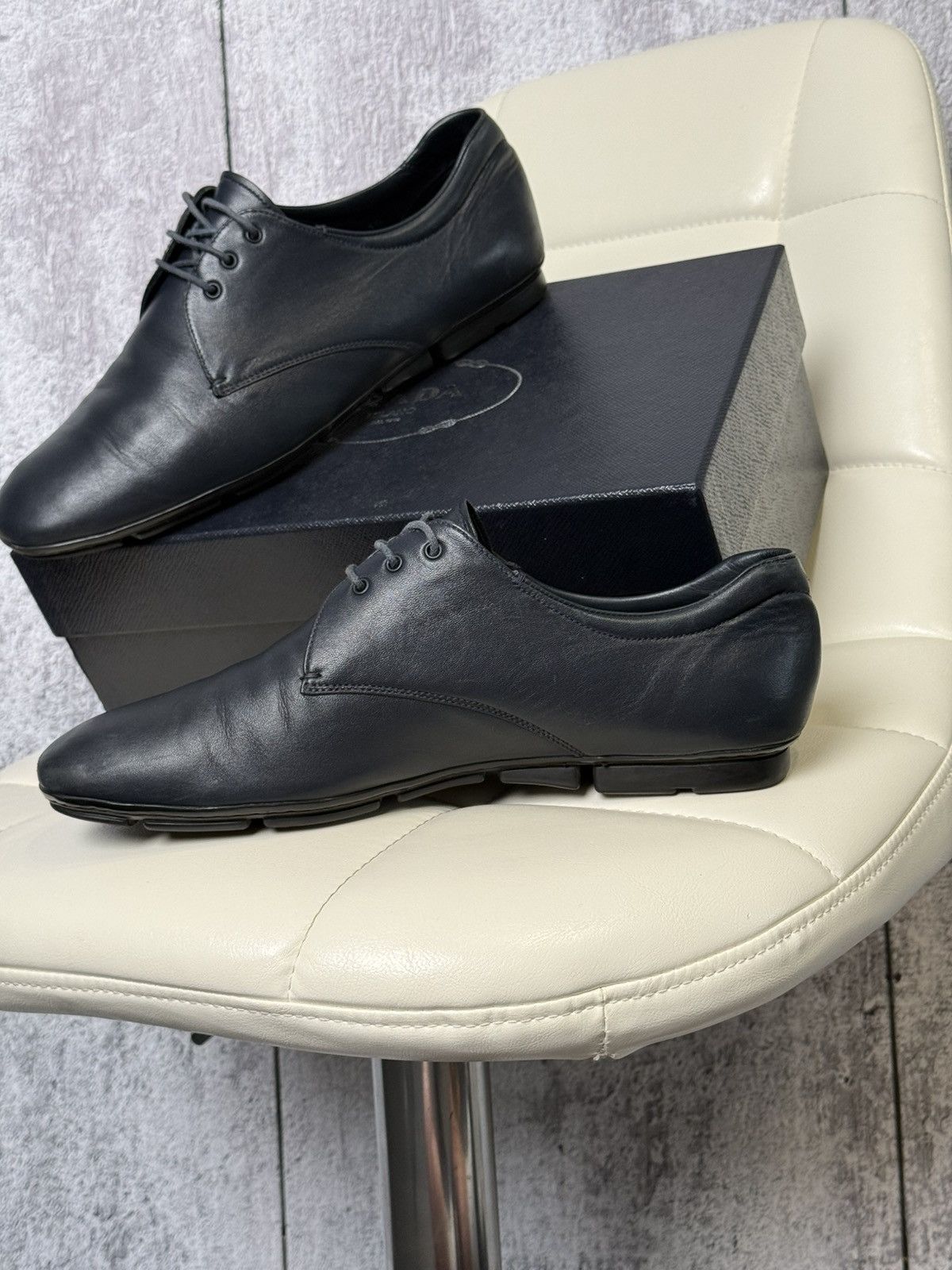 Prada PRADA Navy Leather Lace Up Men’s Shoes With Logo (2ED 034) Size US 11 / EU 44 - 13 Thumbnail