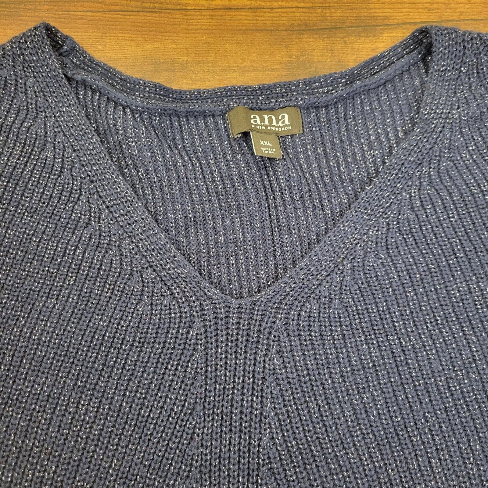 Other ANA Women's XXL Navy Blue Knit Sparkled Pullover Sweater Size XXL / US 16-18 / IT 52-54 - 3 Thumbnail