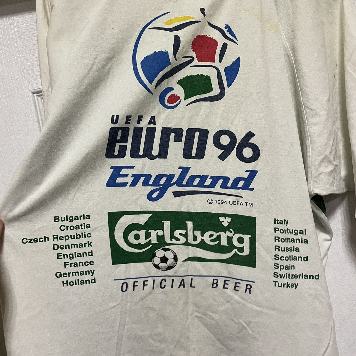 UEFA × Vintage Vintage distre Carlsberg Shirt UEFA Euro England 96 1994 tee Size US XL / EU 56 / 4 - 3 Thumbnail