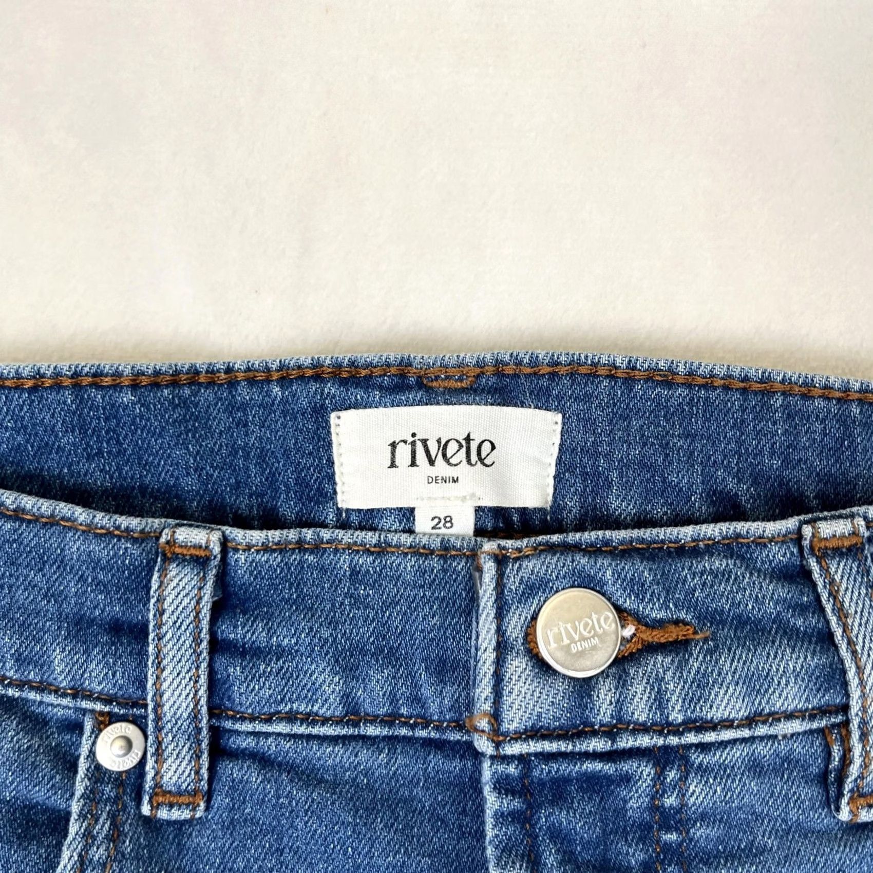 Vintage Rivete Kick Crop Jeans Womens 28 Blue Wash High Rise Cropped Stretch Denim Jeans Size 28" / US 6 / IT 42 - 6 Thumbnail