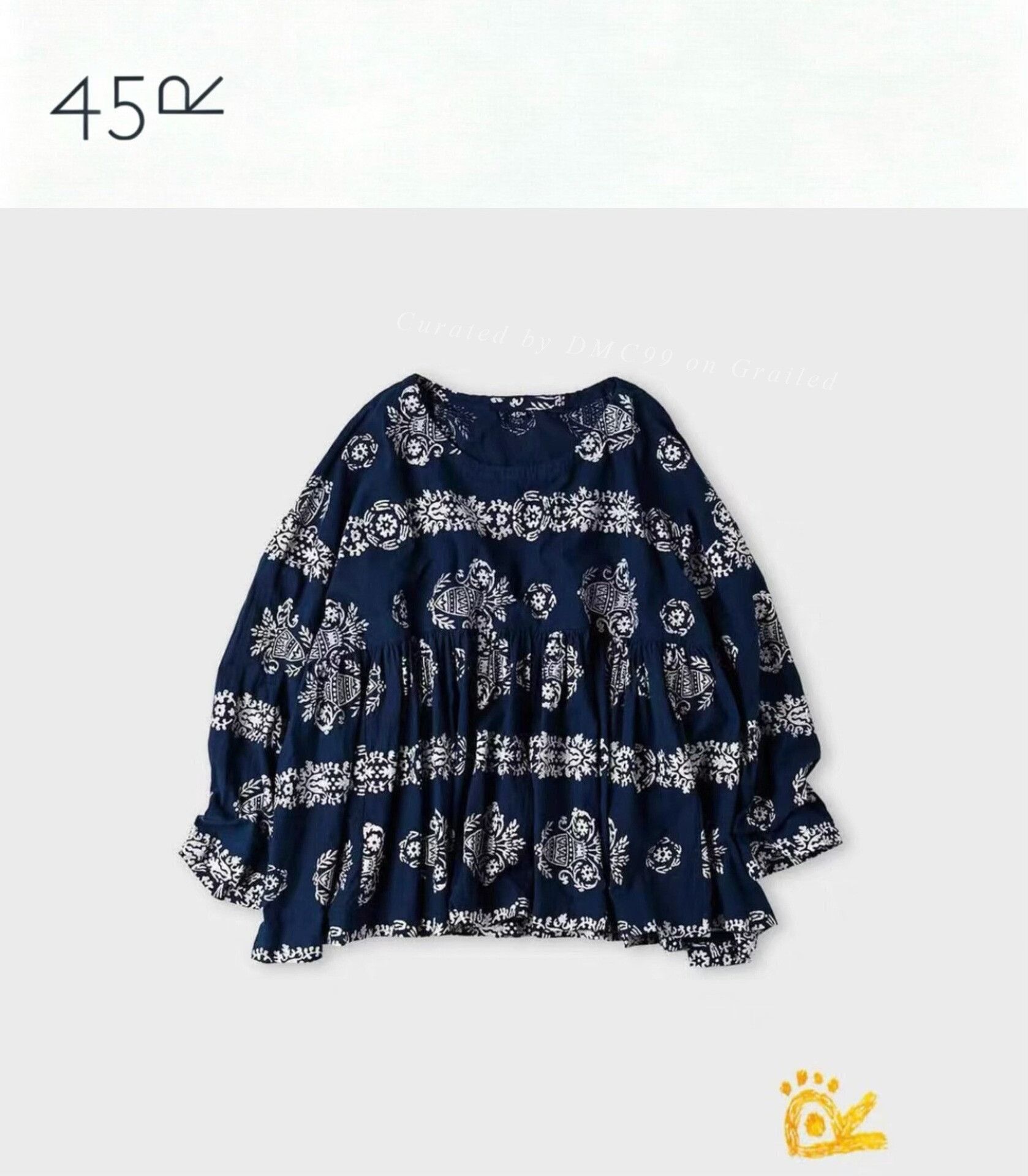 45rpm 45R Indigo Print Crewneck Babydoll Top Size M / US 6-8 / IT 42-44 - 1 Thumbnail