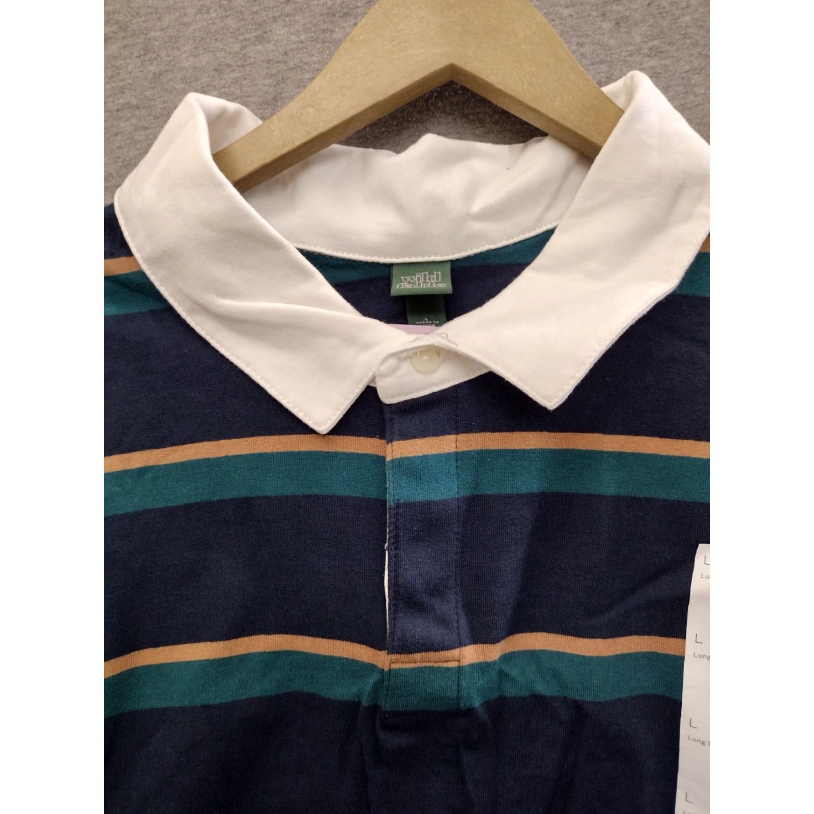 Vintage Wild Fable Polo Tee Shirt Navy Blue Teal Tan Stripes Long Sleeve Size L Women Polo Shirt Striped Preppy Size L / US 10 / IT 46 - 3 Thumbnail