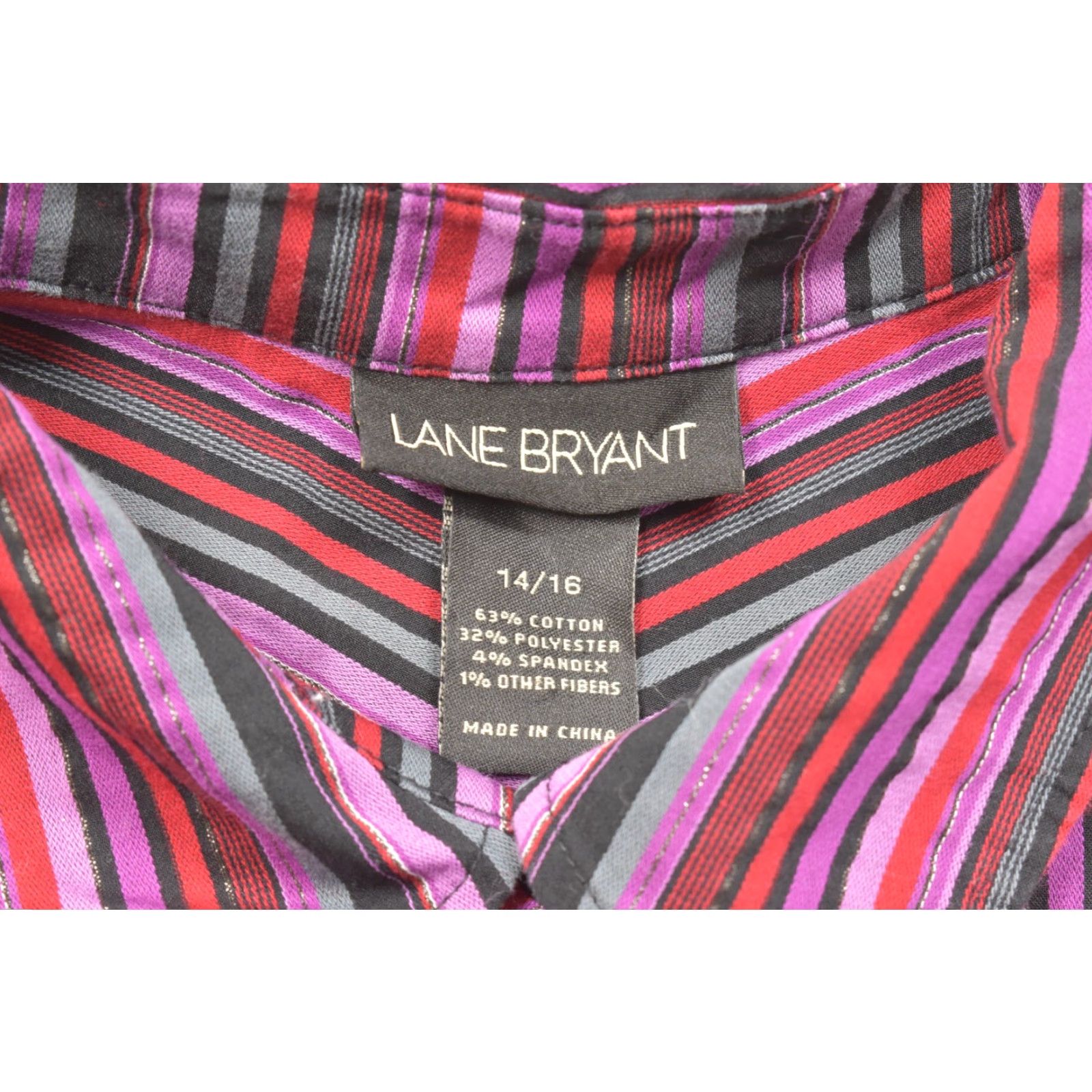 Vintage Lane Bryant Women 14/16 Purple Red Striped Button Down Long Sleeve Shirt Size XL / US 12-14 / IT 48-50 - 7 Thumbnail