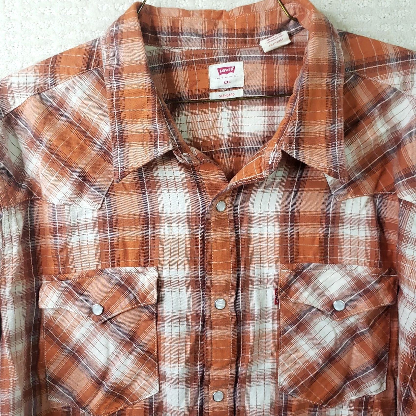 Levi's Levi's Orange Brown Plaid Pearl Snap Western Shirt Long Sleeve XXL Men Size US XXL / EU 58 / 5 - 2 Thumbnail