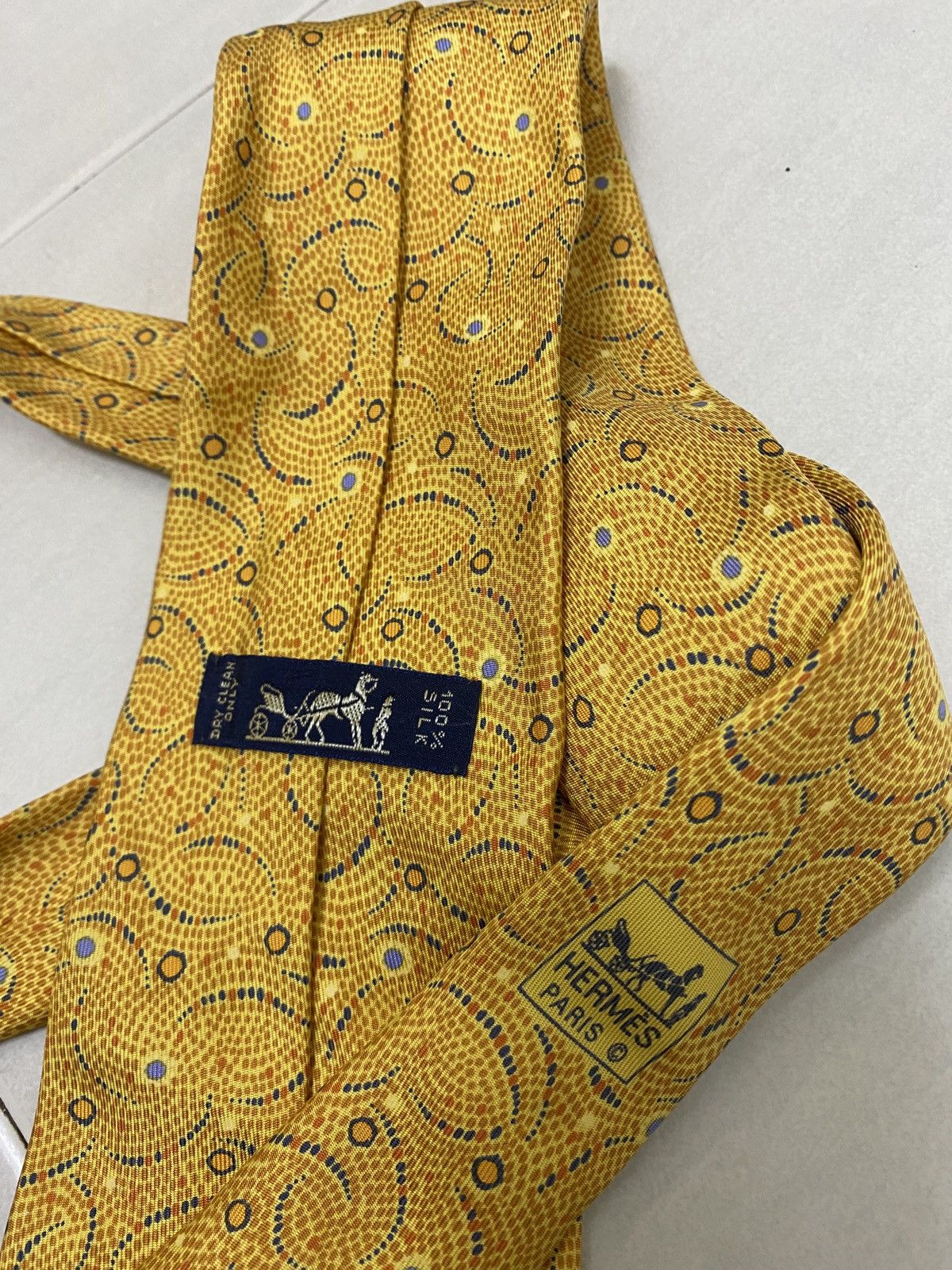 Designer × Hermes × Vintage Yellow HERMES Neck Tie Size ONE SIZE - 3 Thumbnail
