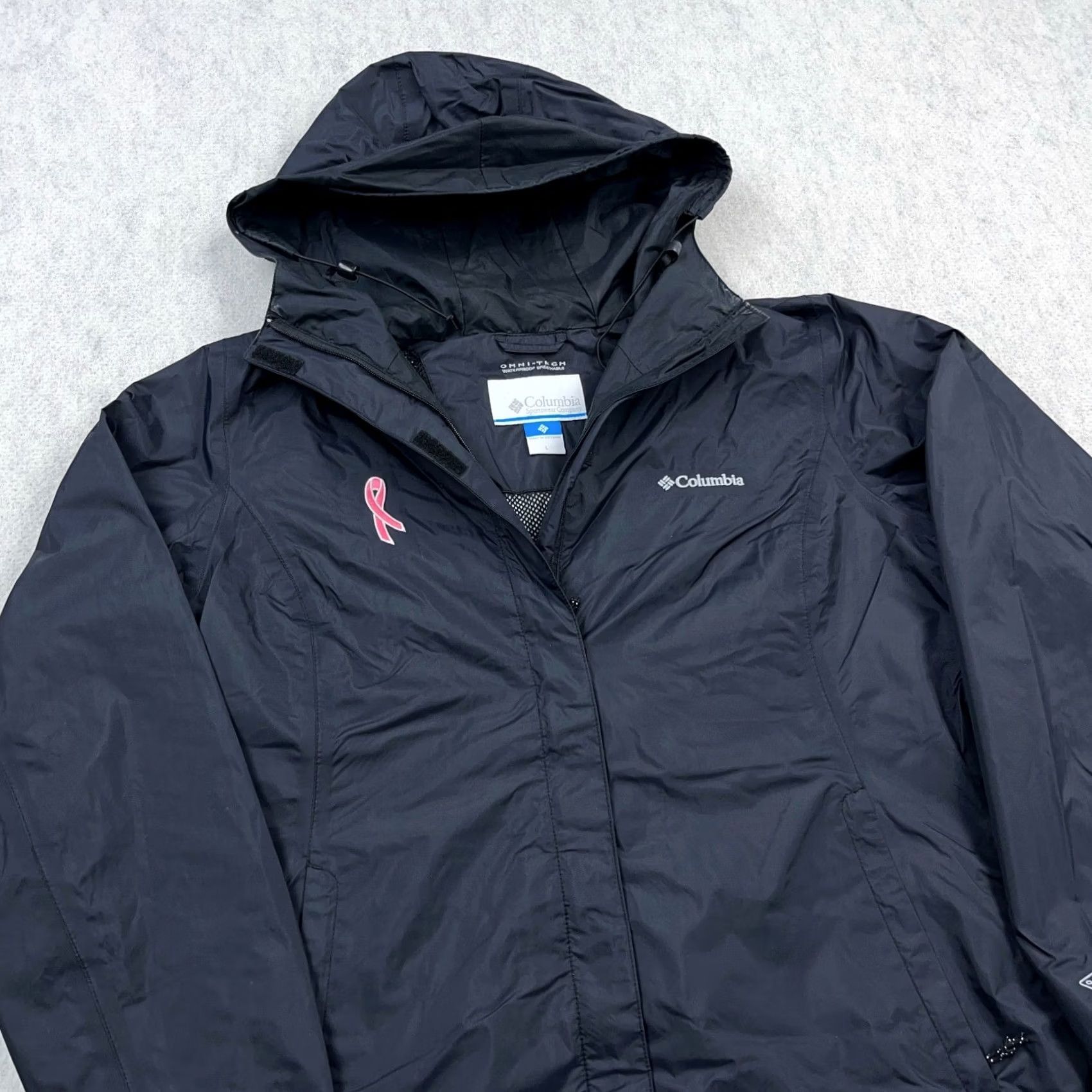 Rains Columbia Jacket Women L Black Omni Tech Windbreaker Rain Coat Full Zip Size L / US 10 / IT 46 - 2 Thumbnail