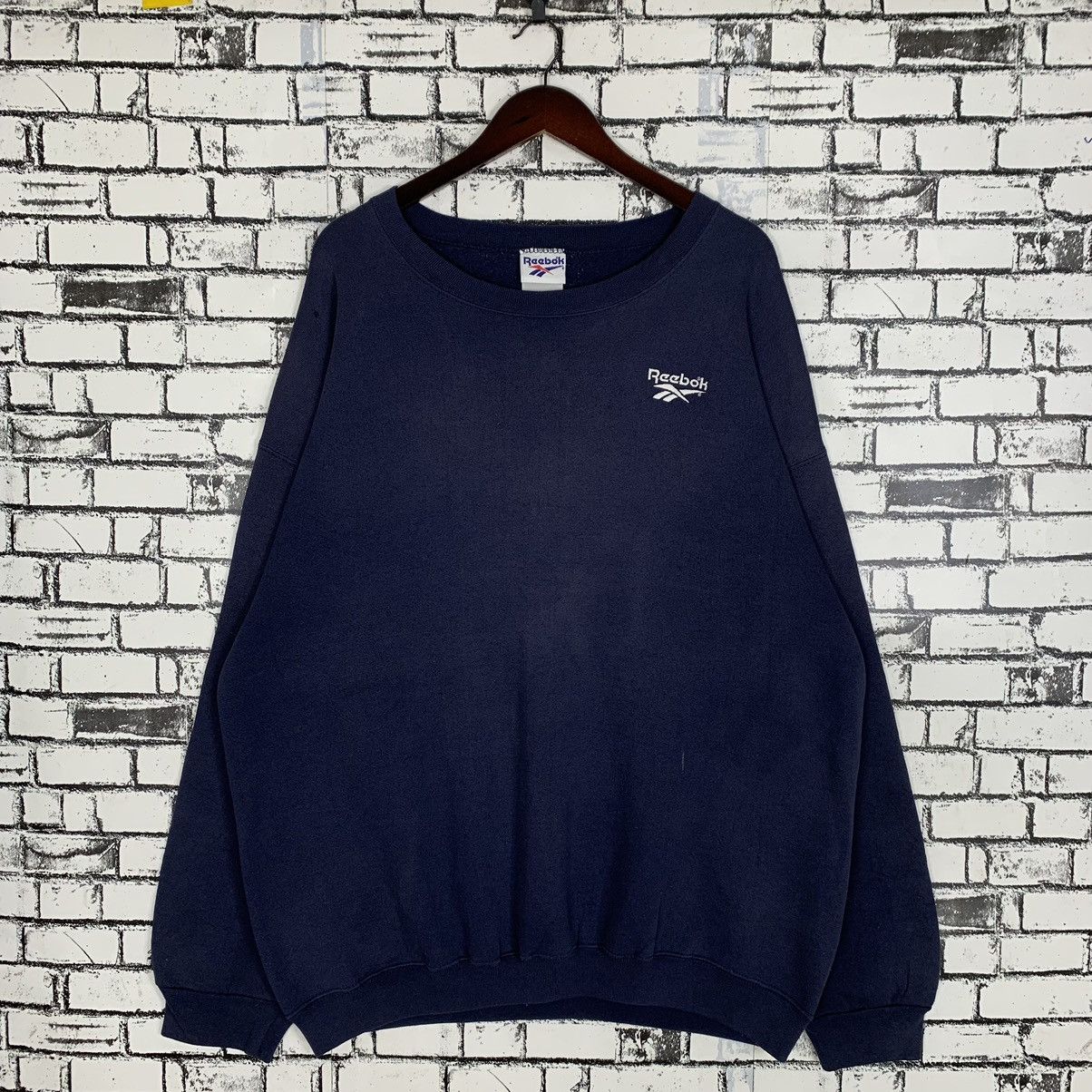 image of Foundation Footwear x Reebok American Fitness Footwear Brand Sweatshirt Crewneck in Navy Blue (Size