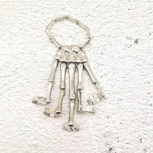 Jewelry Skeleton Ring Hand Bracelet Bones Goth Human Jewelry Chrome Size ONE SIZE - 2 Thumbnail