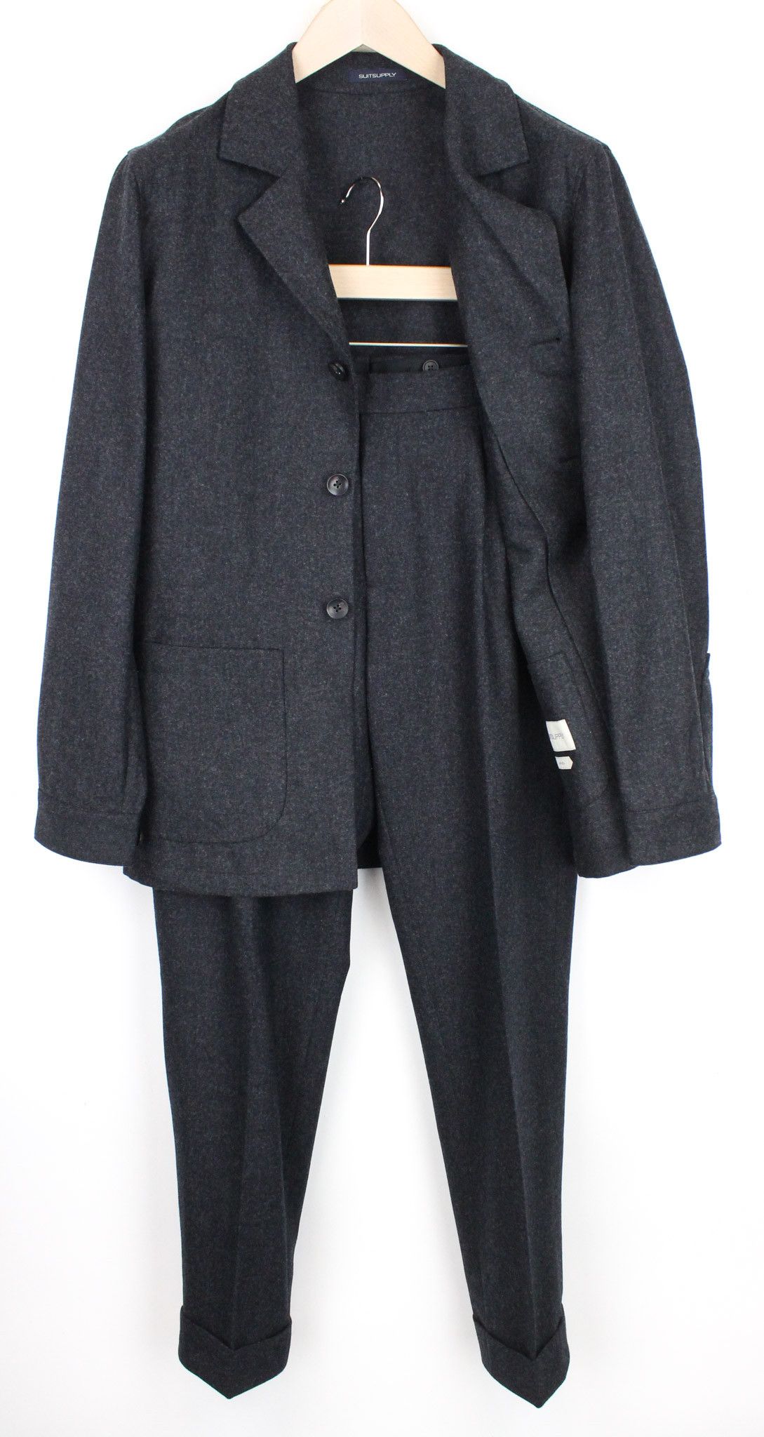 image of Suitsupply Greenwich Uk36R Circular Wool Flannel Grey Melange 67685, Men's