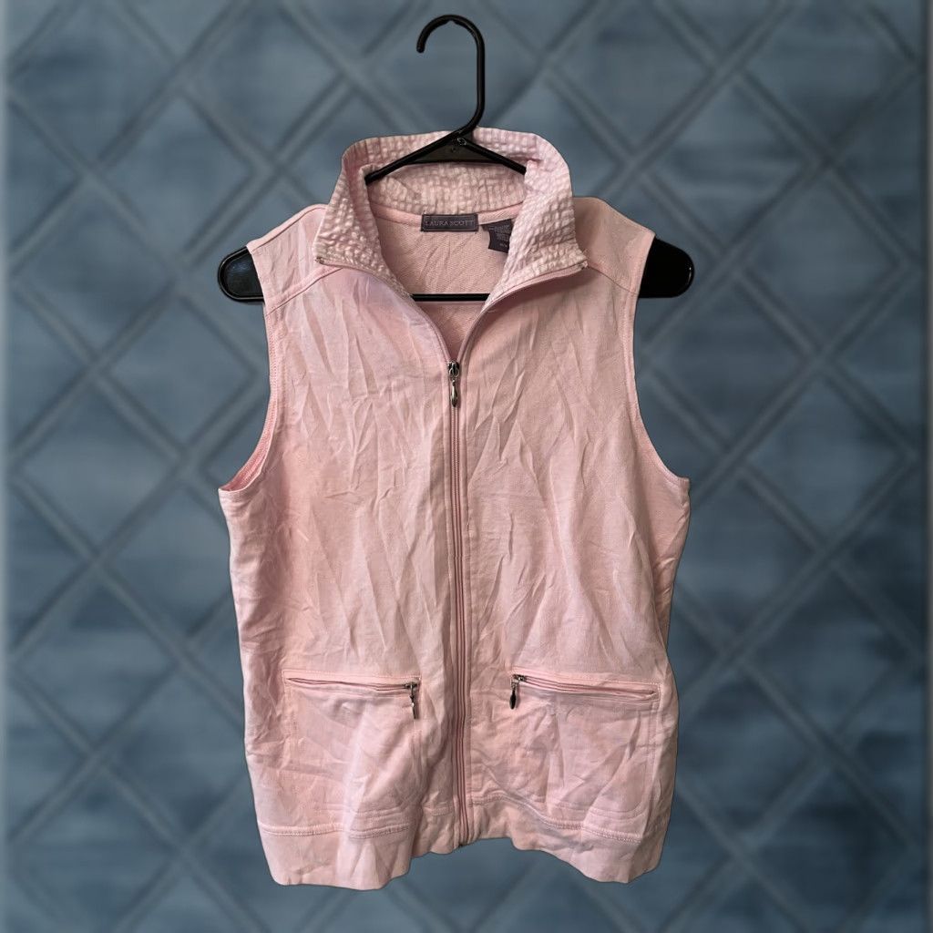 Vintage Laura Scott Vest Women M Medium Pink Full Zip Fleece Sleeveless Mock Neck Size M / US 6-8 / IT 42-44 - 1 Thumbnail
