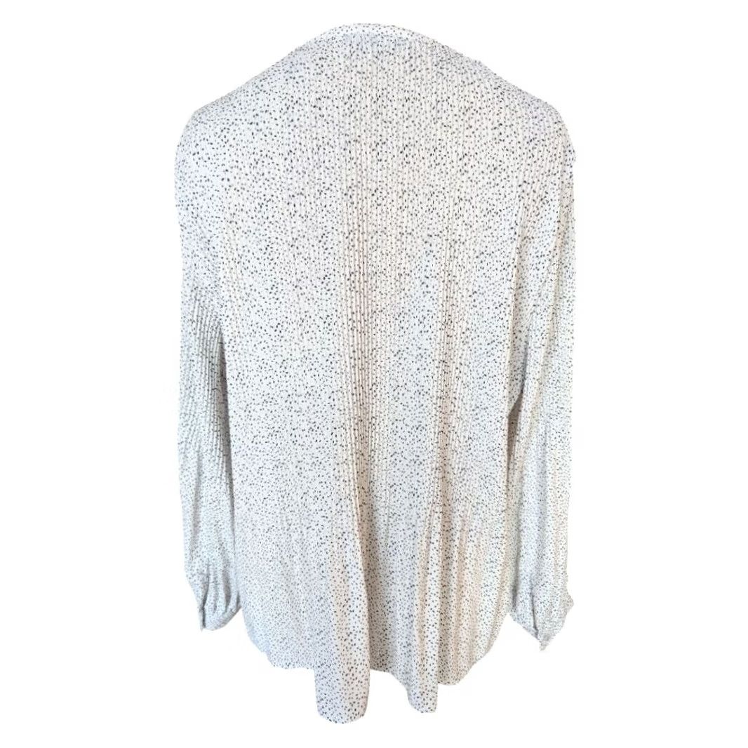 Adrianna Papell Adrianna Papell Blouse Shirt Polka Dot Long Sleeve Tie Neck Chiffon Pleated Tunic White Size XL / US 12-14 / IT 48-50 - 4 Thumbnail