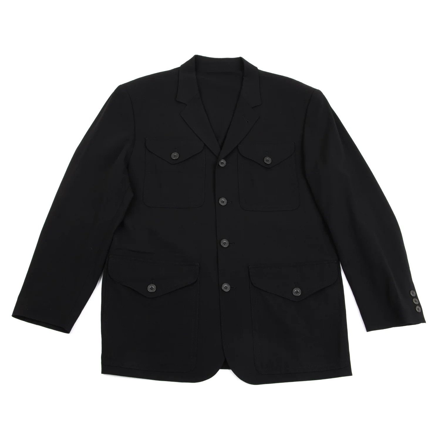 Wool Flap Pocket 4-Button Jacket in Black Size 48