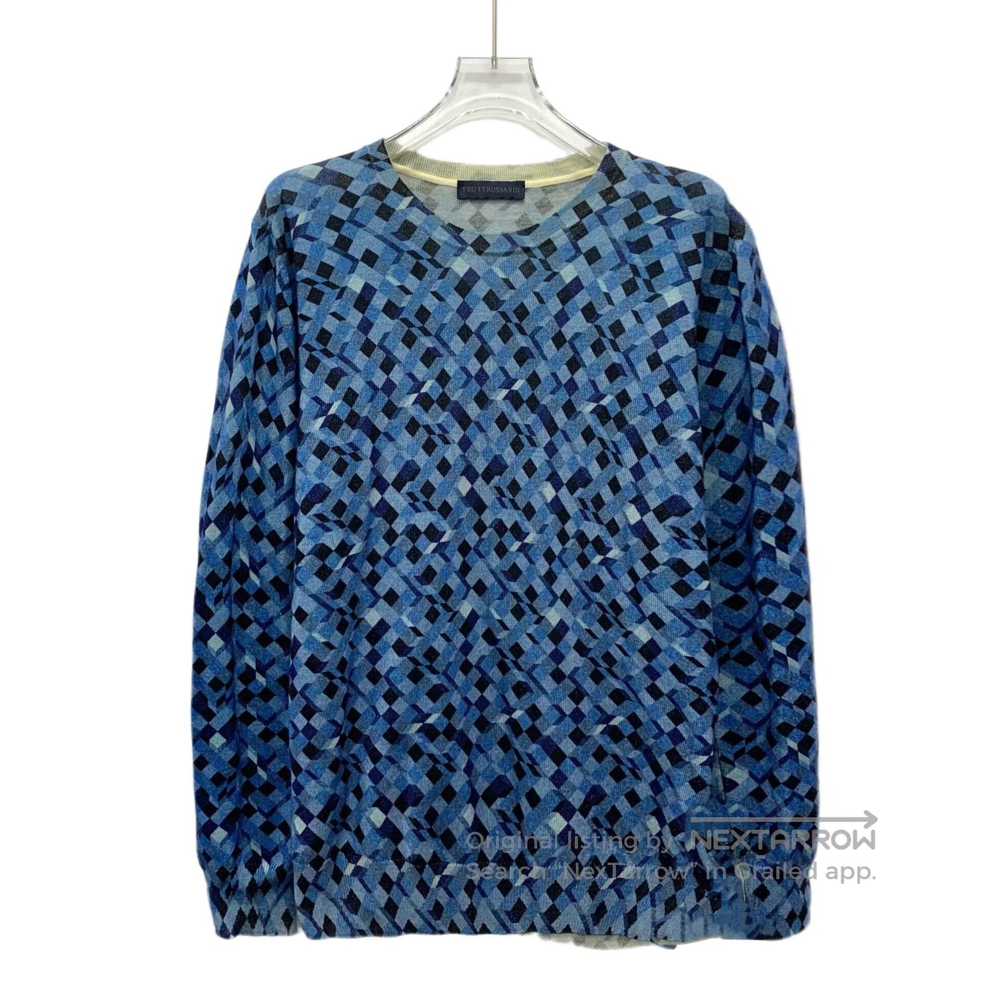 Other Tru Trussardi Dark Blue Plaid Wool Round Neck Long-Sleeve Size US S / EU 44-46 / 1 - 1 Thumbnail