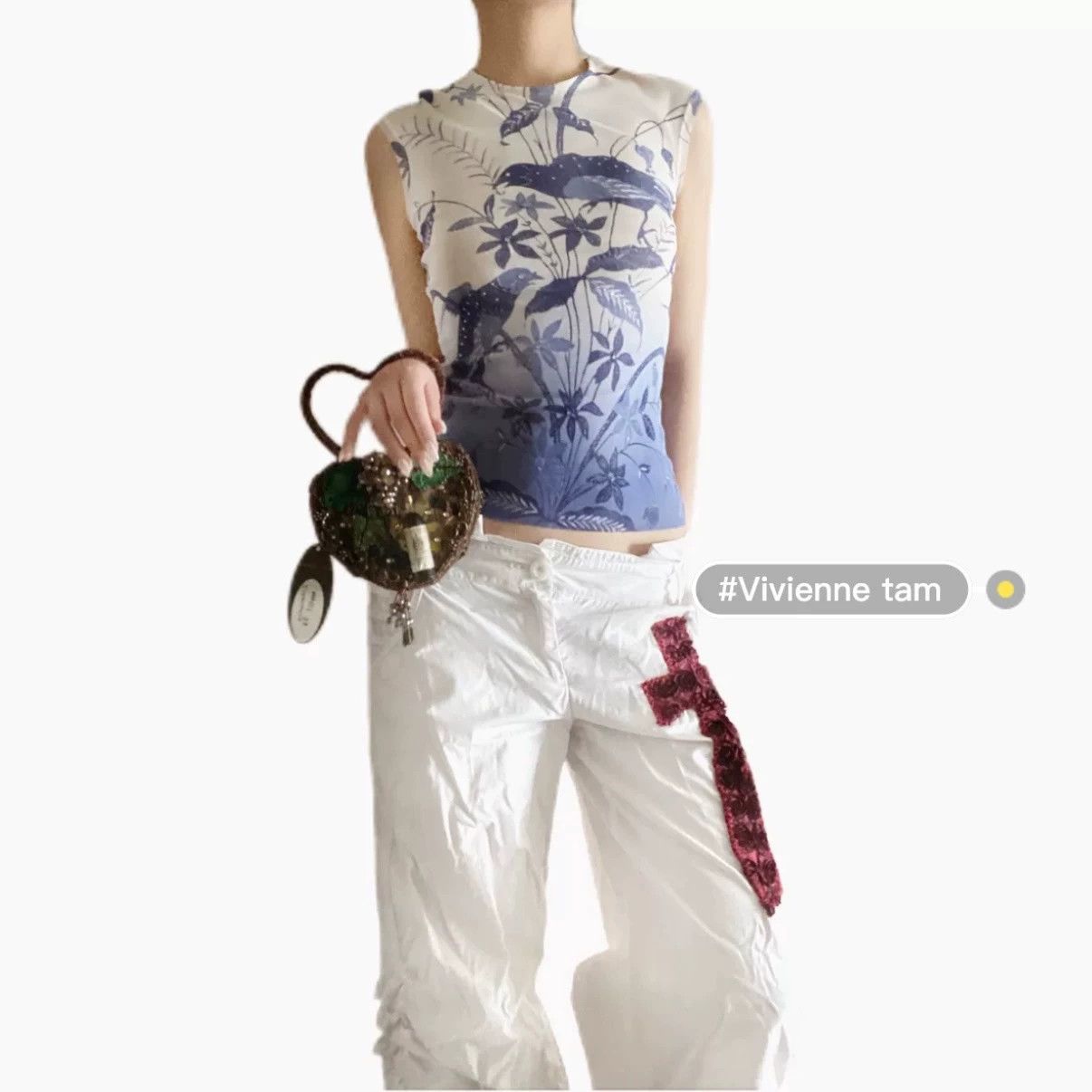 Vivienne Tam Vivienne Tam SS05 Blue Floral Mesh Vest Size 0 Size XS / US 0-2 / IT 36-38 - 4 Thumbnail