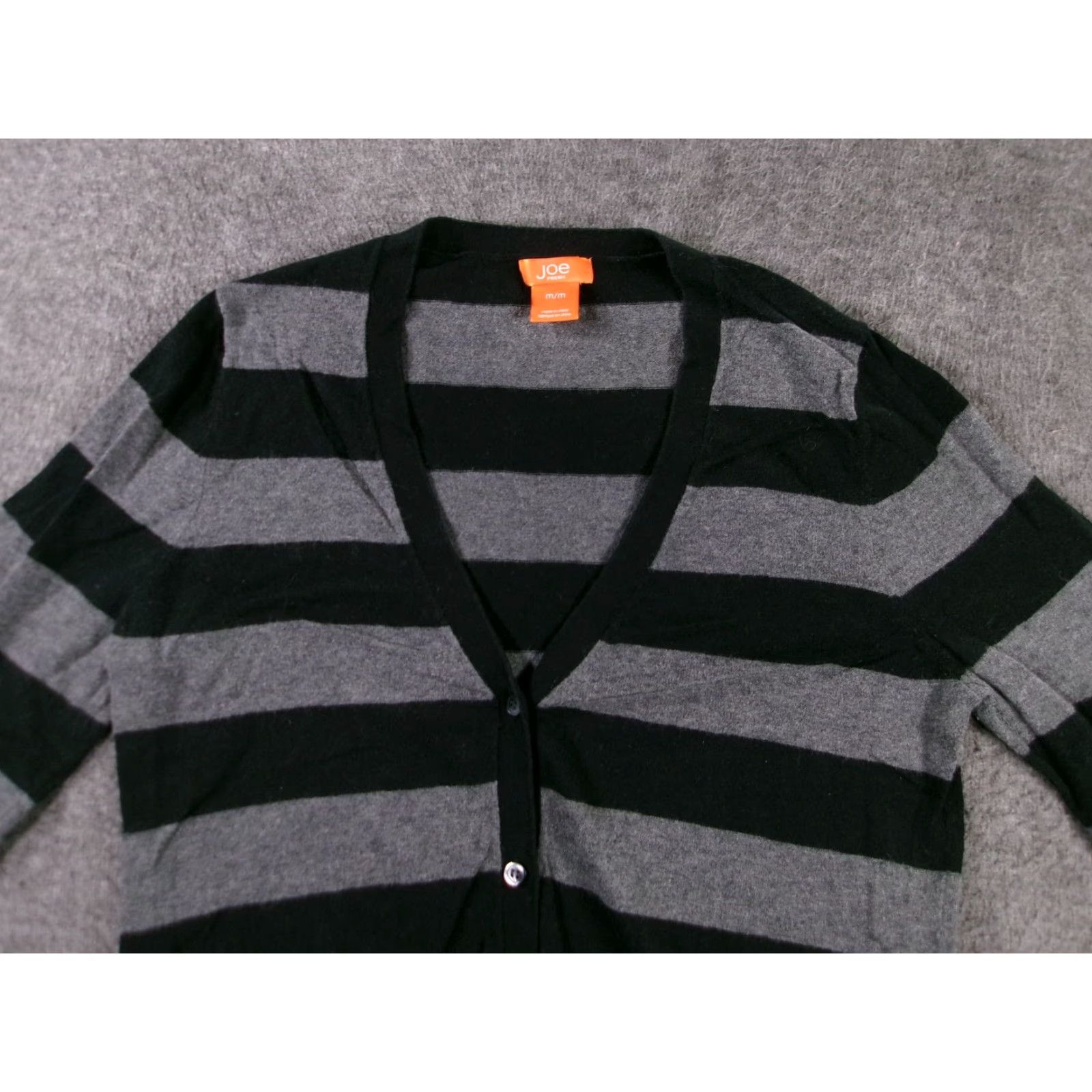 Vintage Joe Fresh Cardigan Womens M Gray Black Striped V Neck Button Front Sweater Size M / US 6-8 / IT 42-44 - 2 Thumbnail