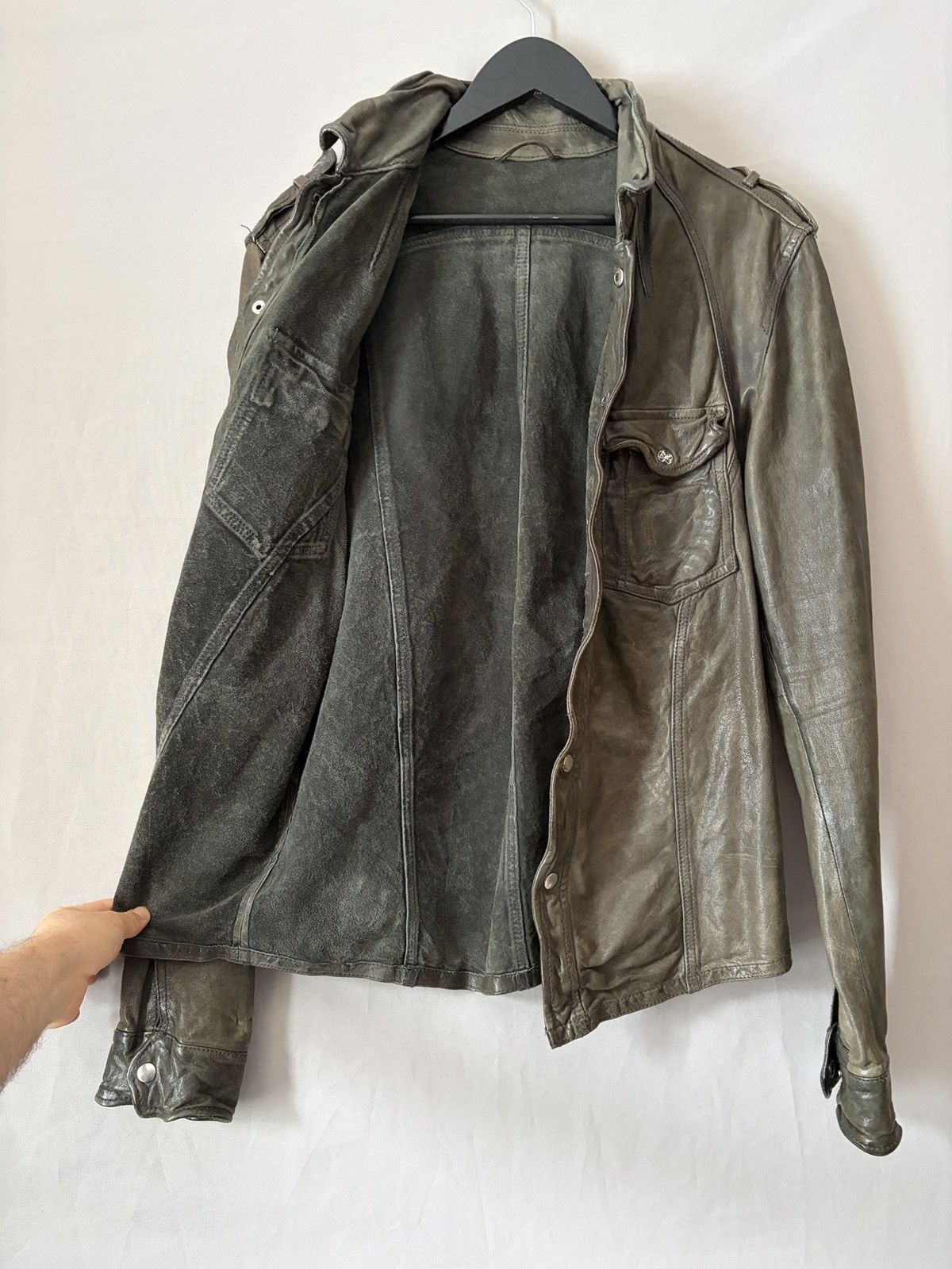 Allsaints Allsaints Wrinkled Lamb Leather Jacket Elephant Gray/Brown Size US L / EU 52-54 / 3 - 19 Thumbnail