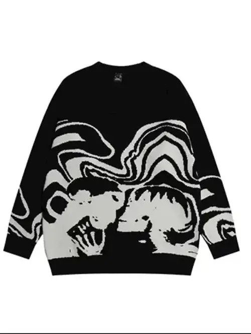 Aran Isles Knitwear × Other Painting Skull Graphic Knitted Black Sweater Size US L / EU 52-54 / 3 - 2 Thumbnail