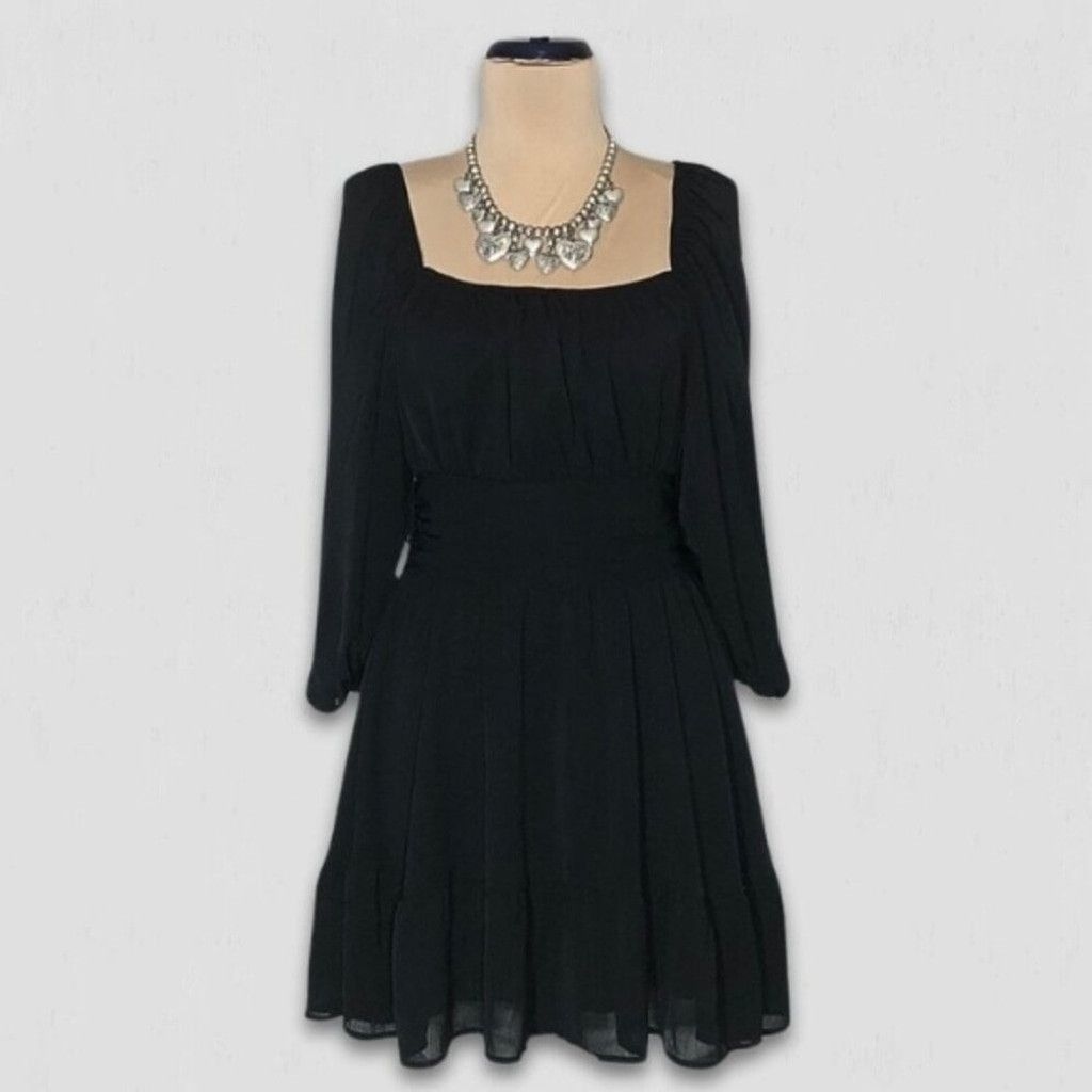 Vintage Cocktail Dress Lantern Sleeves Tie-Back Closure Black L NWOT Size L / US 10 / IT 46 - 1 Thumbnail