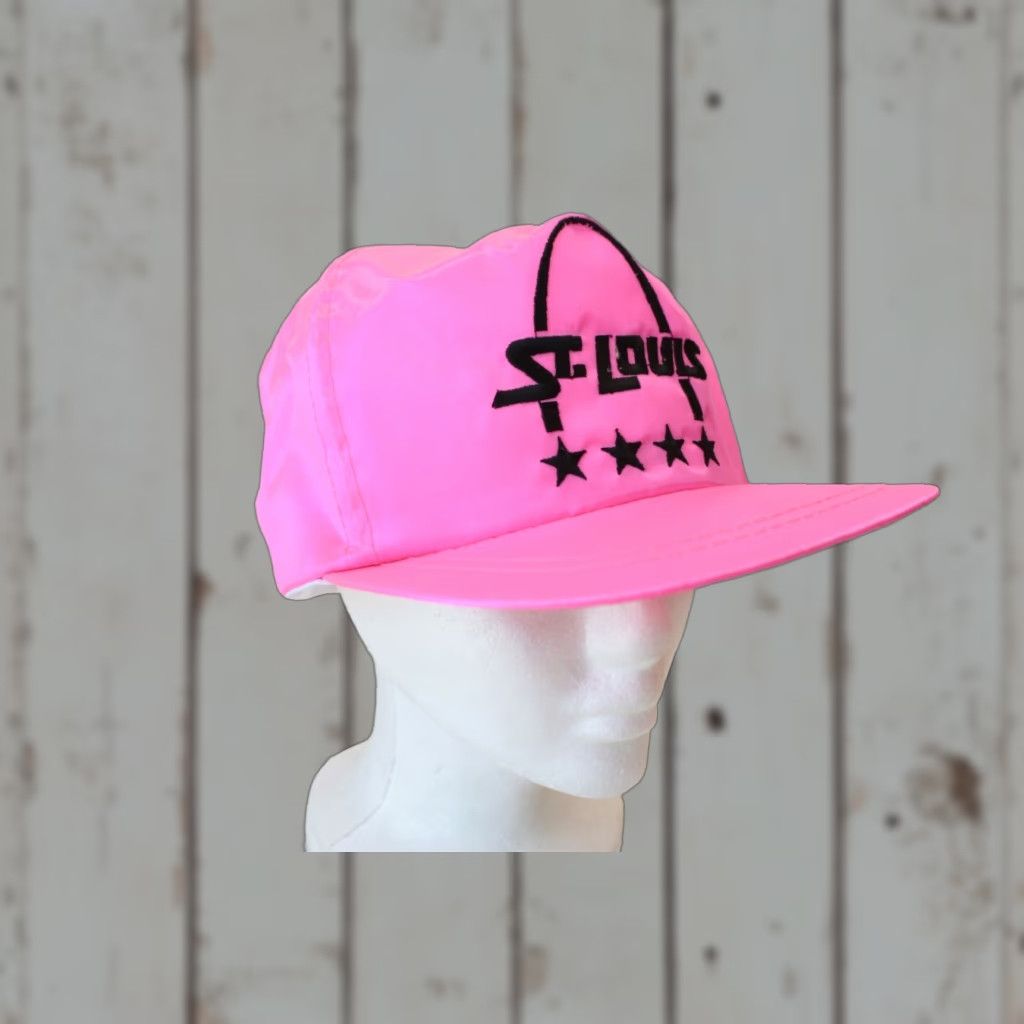 Pinko VINTAGE Unbranded Hat Snapback Pink St. Louis Gateway Arch Stars Satin Shiny Trucker Adjustable Unisex Adults Hat Size ONE SIZE - 1 Thumbnail