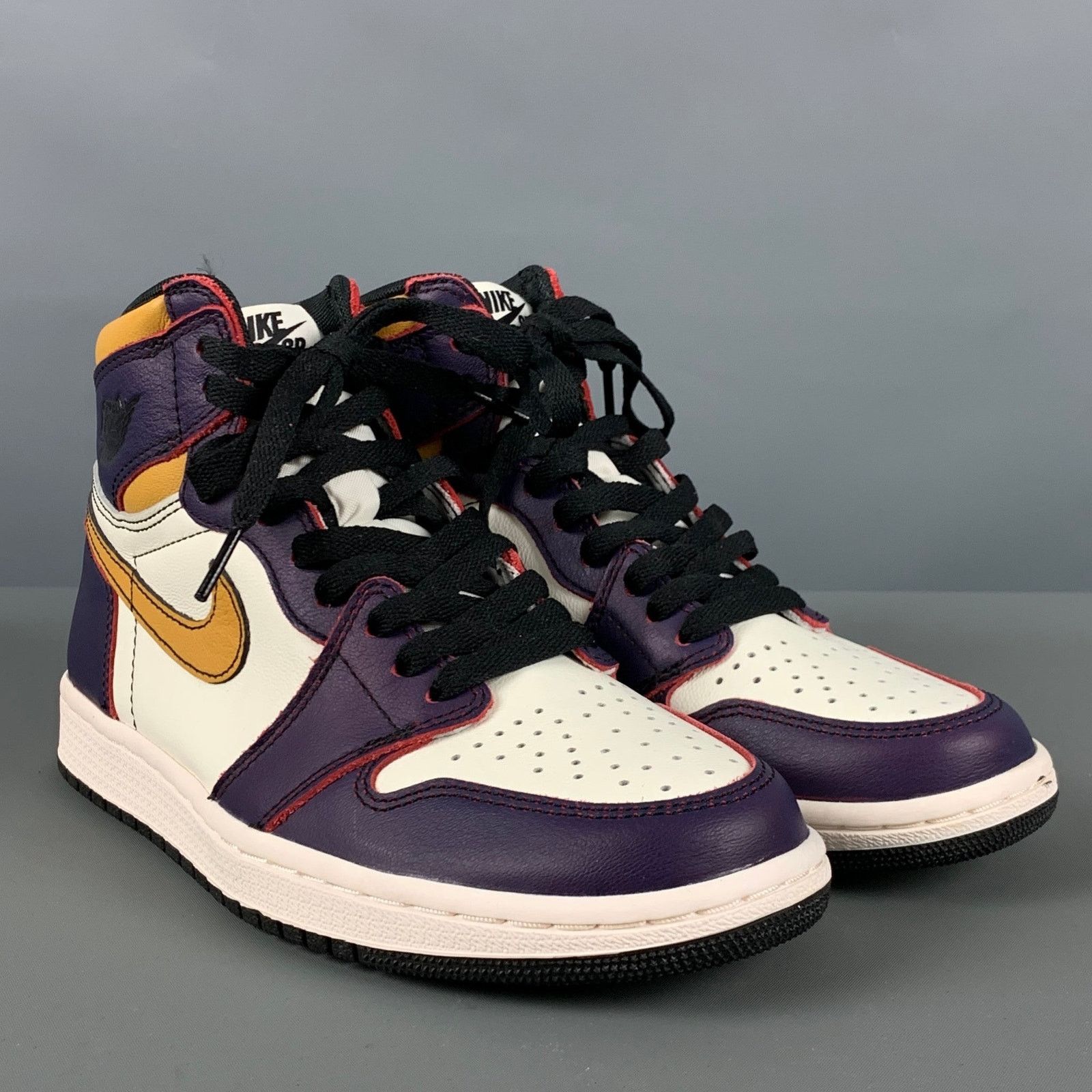 Nike NIKE White Purple Color Block Leather High Top Sneakers Size US 6 / EU 39 - 1 Thumbnail