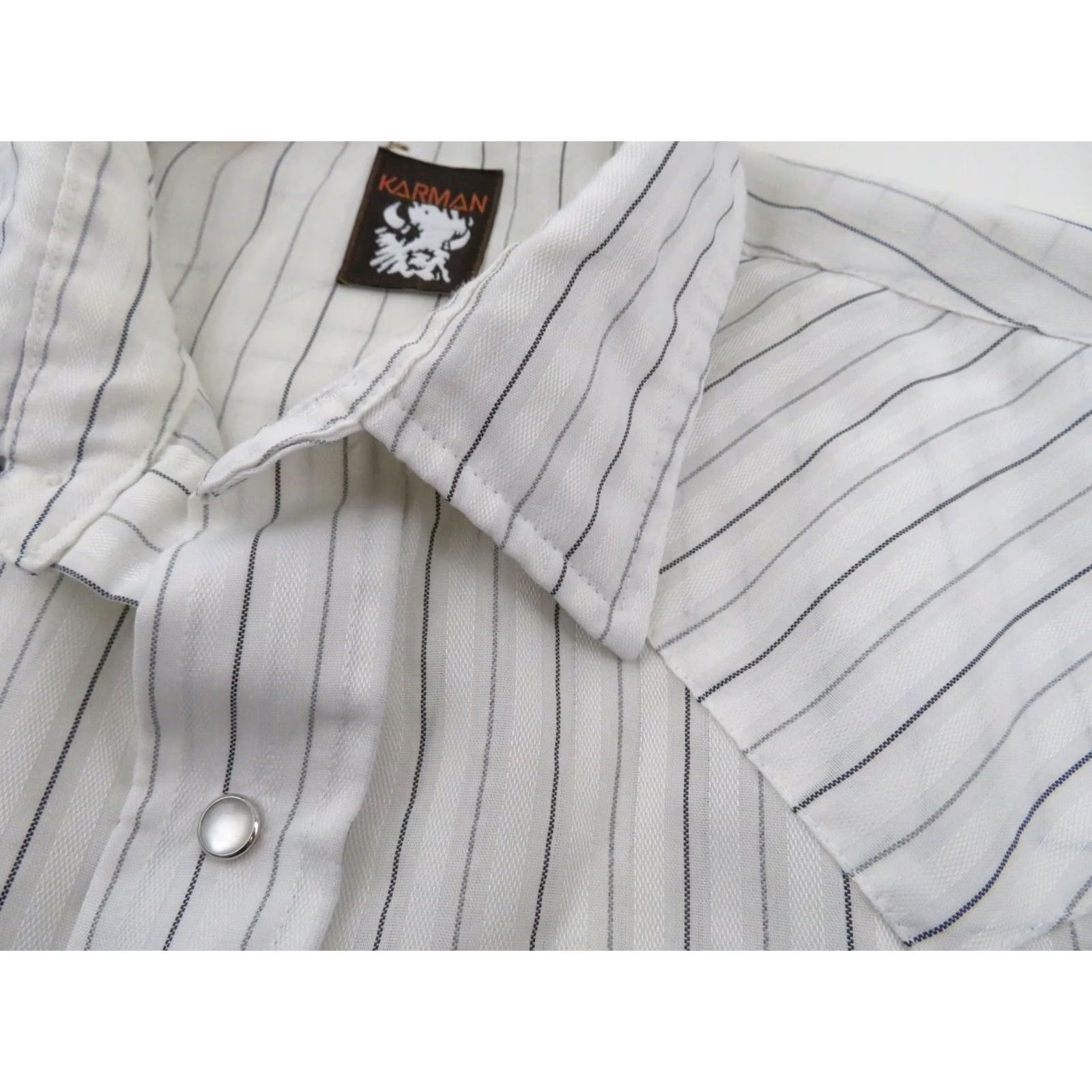 Armani VINTAGE Karman 70s 80s Western Shirt Mens Large Striped Pearl Snap Cowboy Long Sleeve White Size US L / EU 52-54 / 3 - 3 Thumbnail