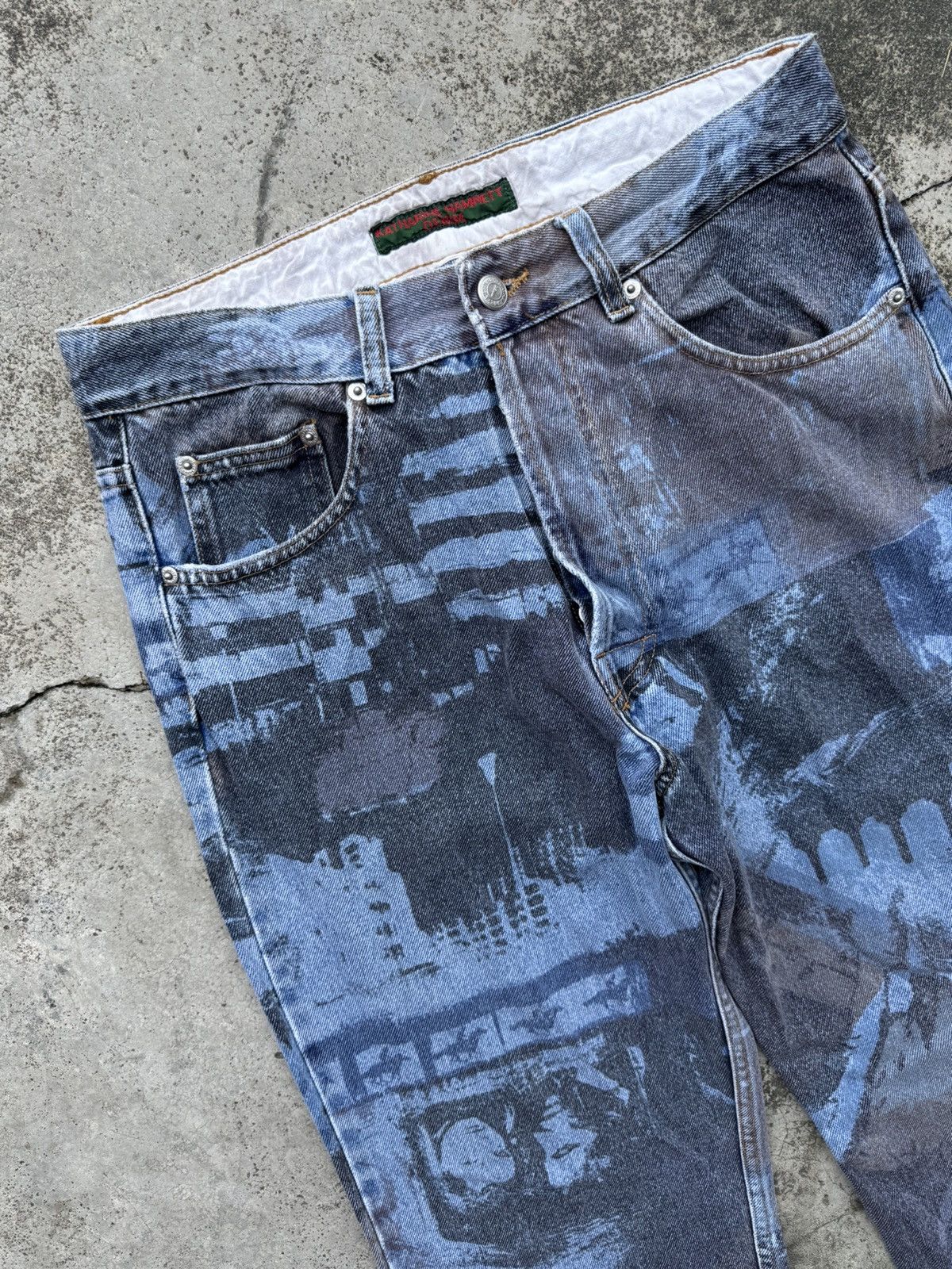 Katharine Hamnett London RARE Design🔥Vintage Katharine Hammett printed denim jeans Size US 31 - 3 Thumbnail