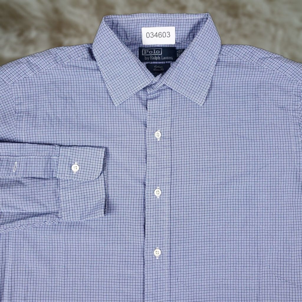 Ralph Lauren Ralph Lauren Shirt Mens Dress Blue Plaid 16.5 Button-Down Long Sleeve Cotton 100% Classic Non-Iron Pockets Size 42R - 1 Thumbnail
