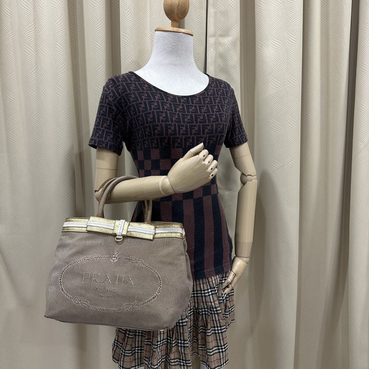 Prada PRADA JACQUARD TOTE BAG WITH A BOW ACCENT Size ONE SIZE - 1 Thumbnail