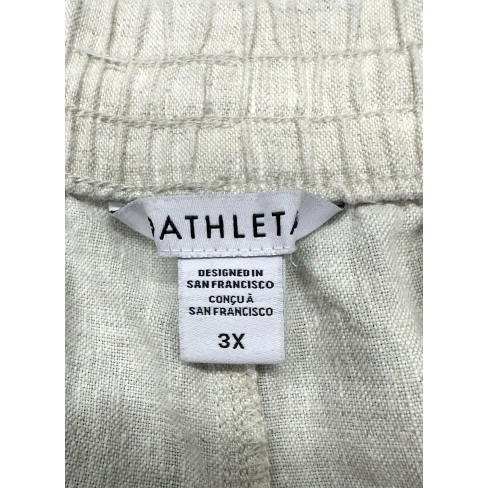 Athleta ATHLETA Retreat Linen High Rise Wide Leg Pants Elastic Waist Beige Womens 3X Size 40" / US 18 - 6 Thumbnail