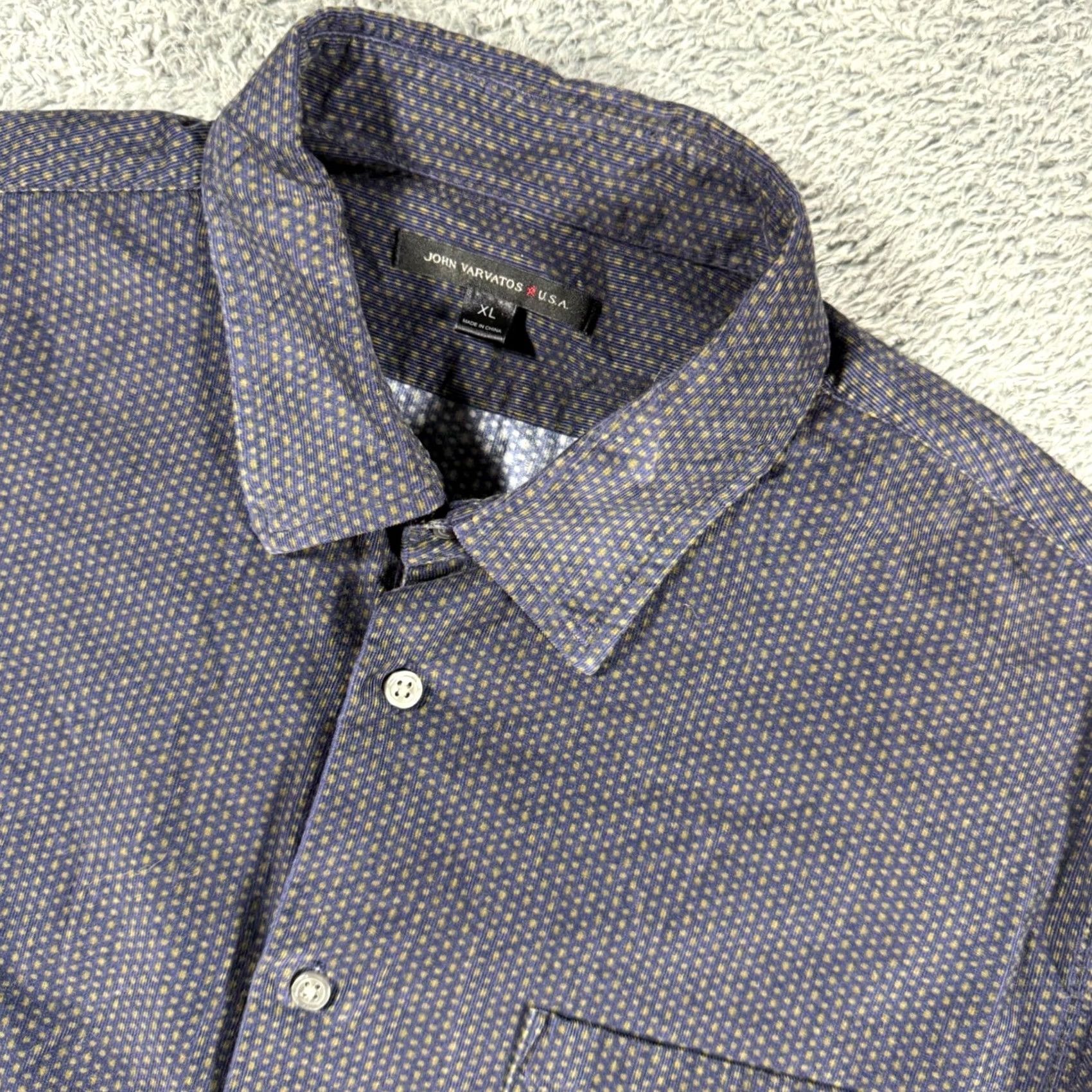 John Varvatos John Varvatos Blue Corduroy Shirt Men XL Polka Dot All Over Print Button Size US XL / EU 56 / 4 - 2 Thumbnail