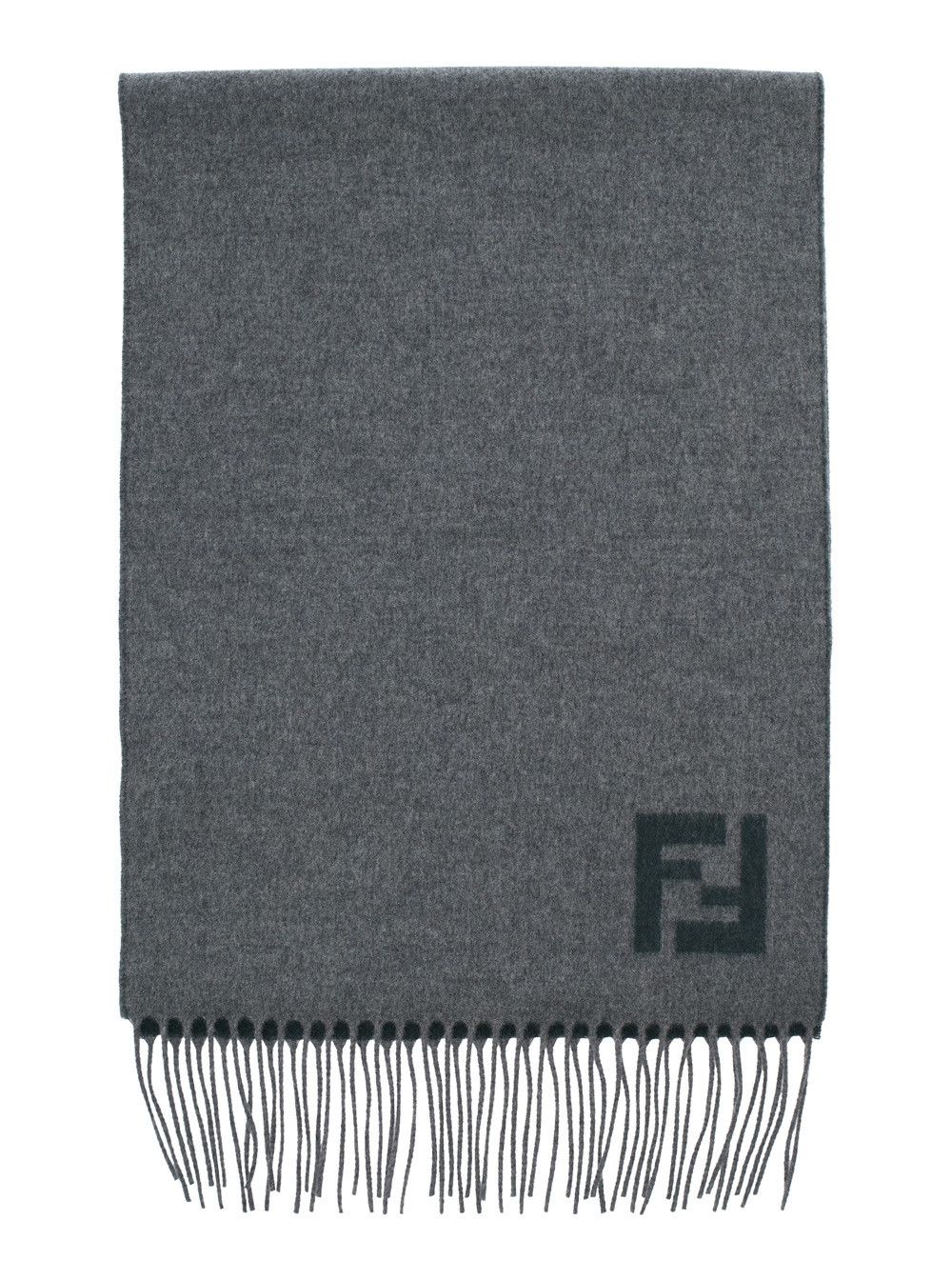 Fendi Gray 'FF' Scarf with Fringed Edge and FF Embroidery on the Front in Wool and Cashmere for Men Size ONE SIZE - 1 Thumbnail