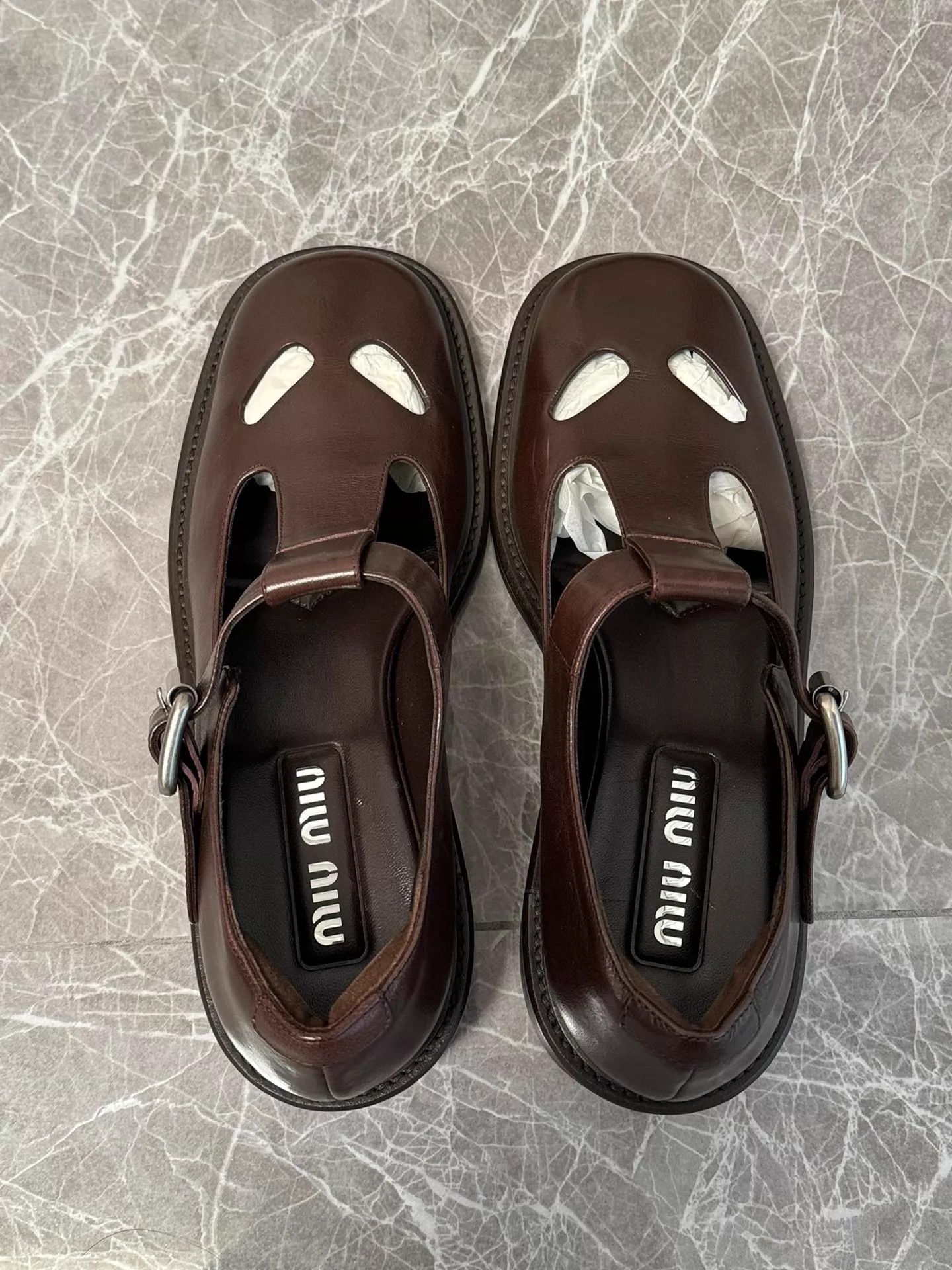 Miu Miu MIU MIU Deep Brown T-bar Mary Jane Buckle Pumps Size US 7 / IT 37 - 8 Thumbnail