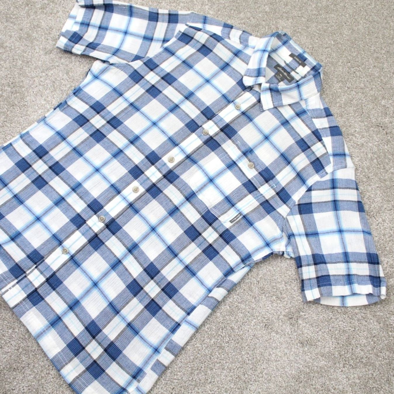 Eddie Bauer Eddie Bauer Seersucker Shirt Mens Large Blue/White Classic Fit Cotton S/S Button-Up Shirt Size US L / EU 52-54 / 3 - 3 Thumbnail