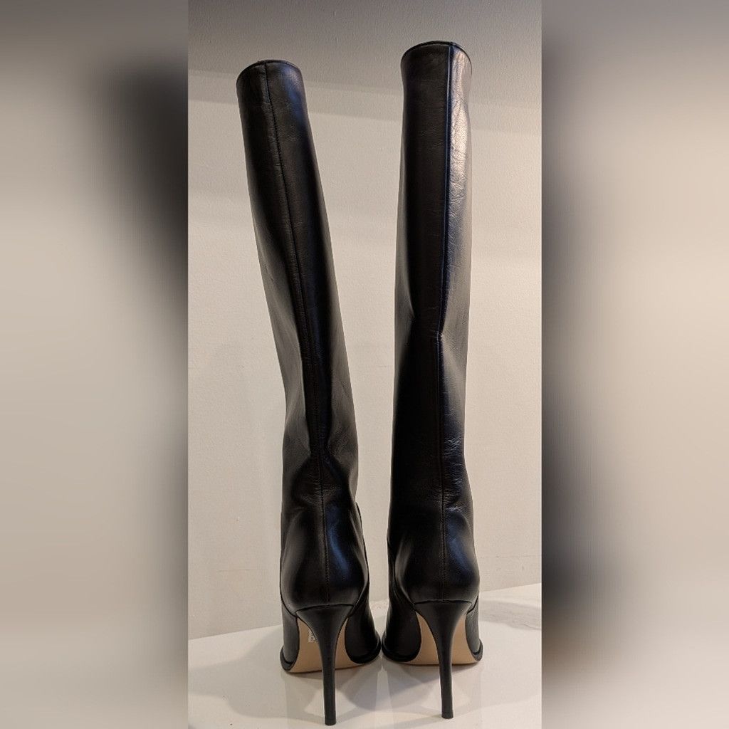 8 by YOOX Black Leather Heeled Knee-High Boots Size US 8 / IT 38 - 8 Thumbnail