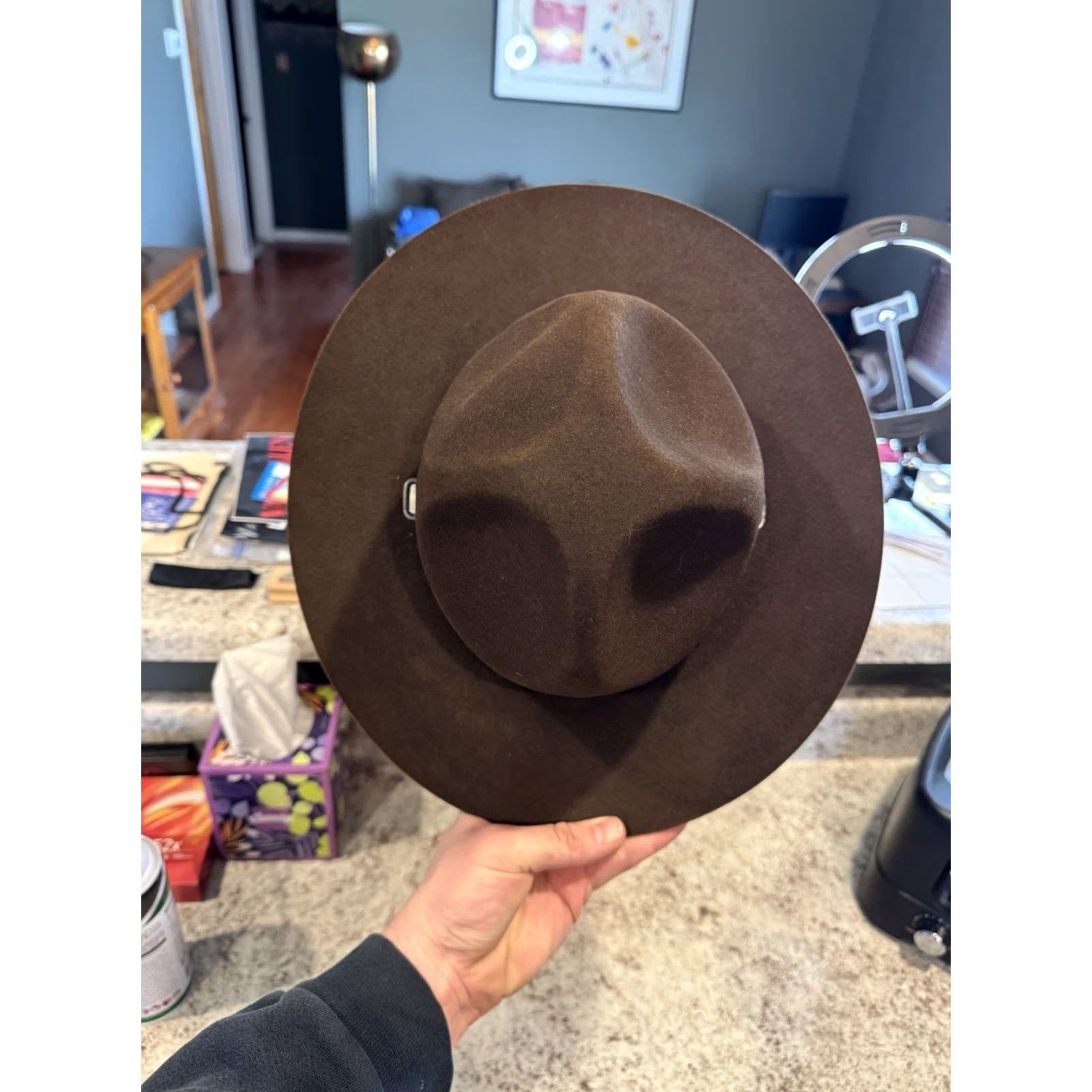 FELT VINTAGE Stratton Self Forming Drill Sergeant Instructor Wool Felt Hat 6 3/4 USA Strapton Stratton Campaign Hat Men Brown Wool Felt Hat USA 6 3/4 Size ONE SIZE - 4 Thumbnail