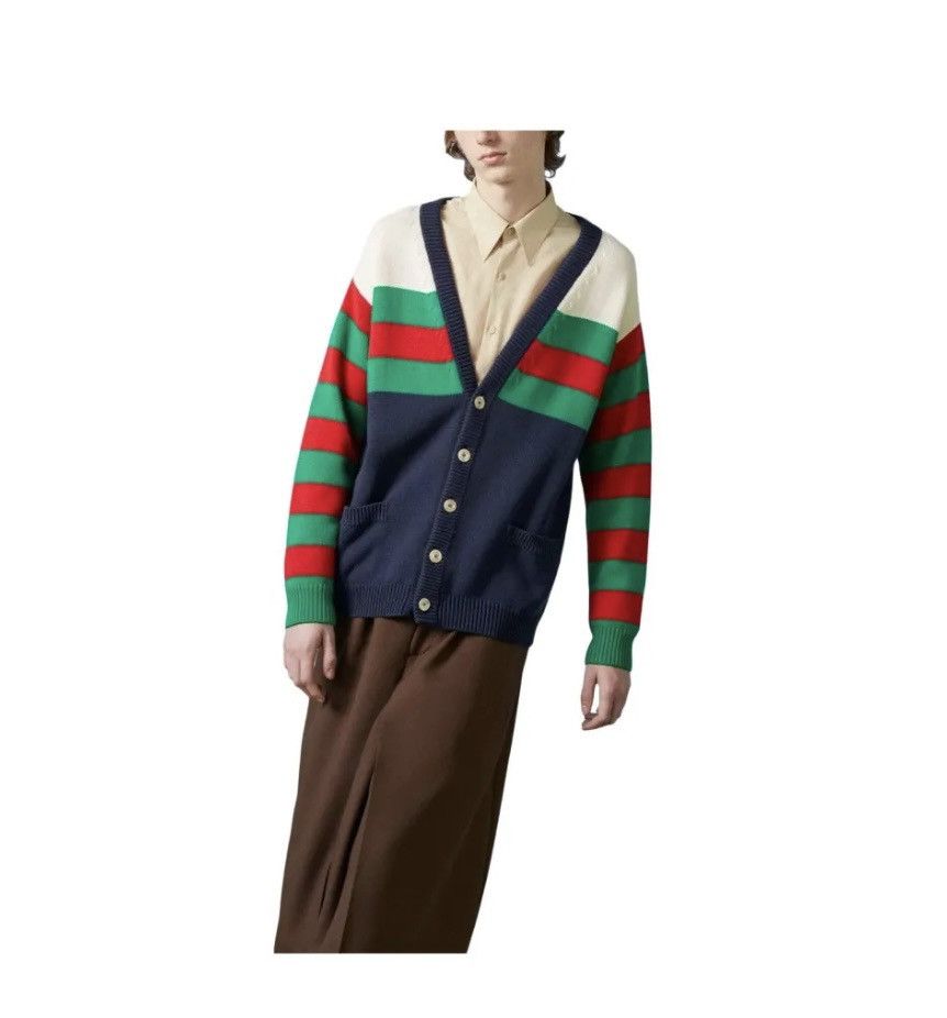 Gucci Gucci Striped Button Up Cotton & Wool Cardigan size L Size US L / EU 52-54 / 3 - 2 Thumbnail