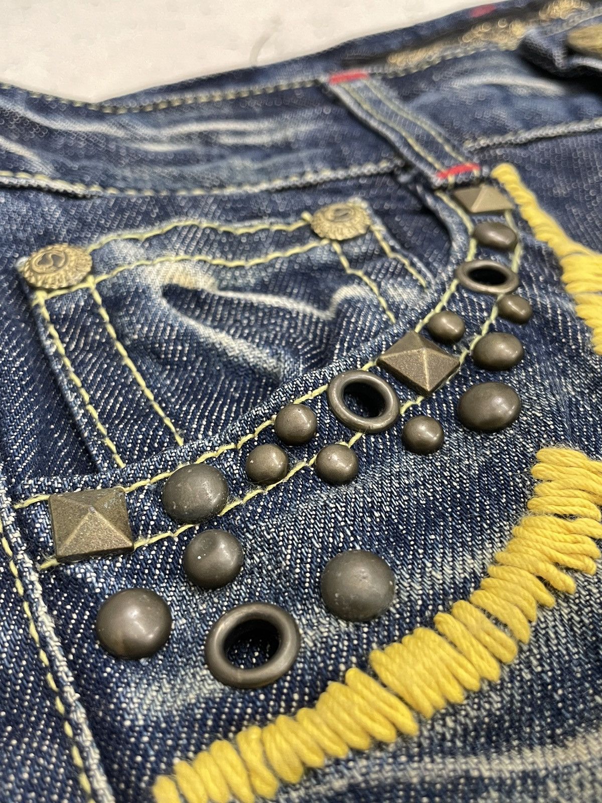 Red Pepper Heavy Stich Whisker Studded Flare Denim
