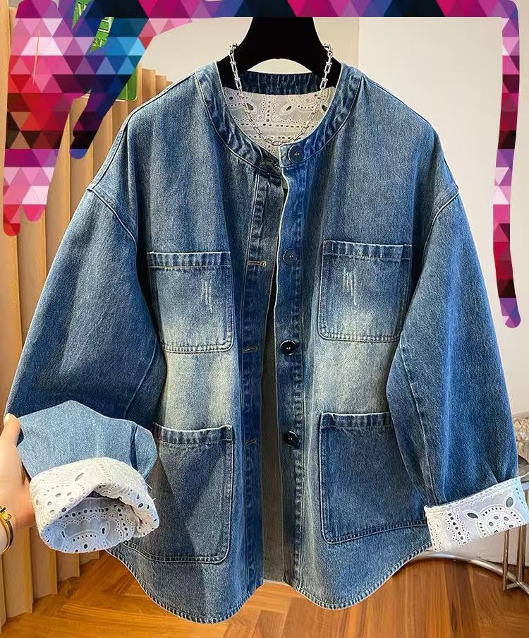 Vintage Oversized Denim Jacket with Lace Trim Size US M / EU 48-50 / 2 - 3 Thumbnail