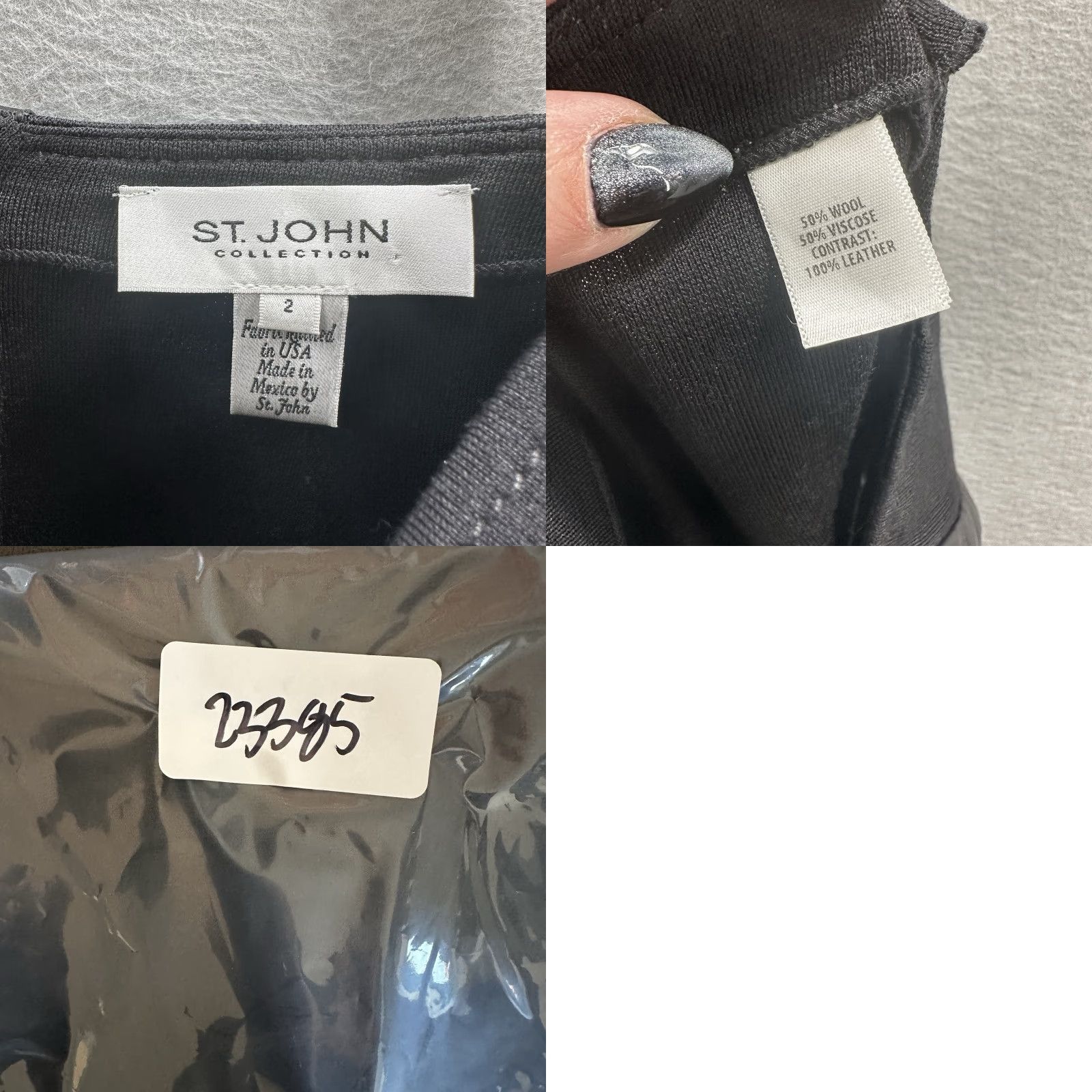 Vintage St John Pencil Skirt Womens 10 Black Wool Blend Midi Stretch Career Professional Size 32" / US 10 / IT 46 - 8 Thumbnail