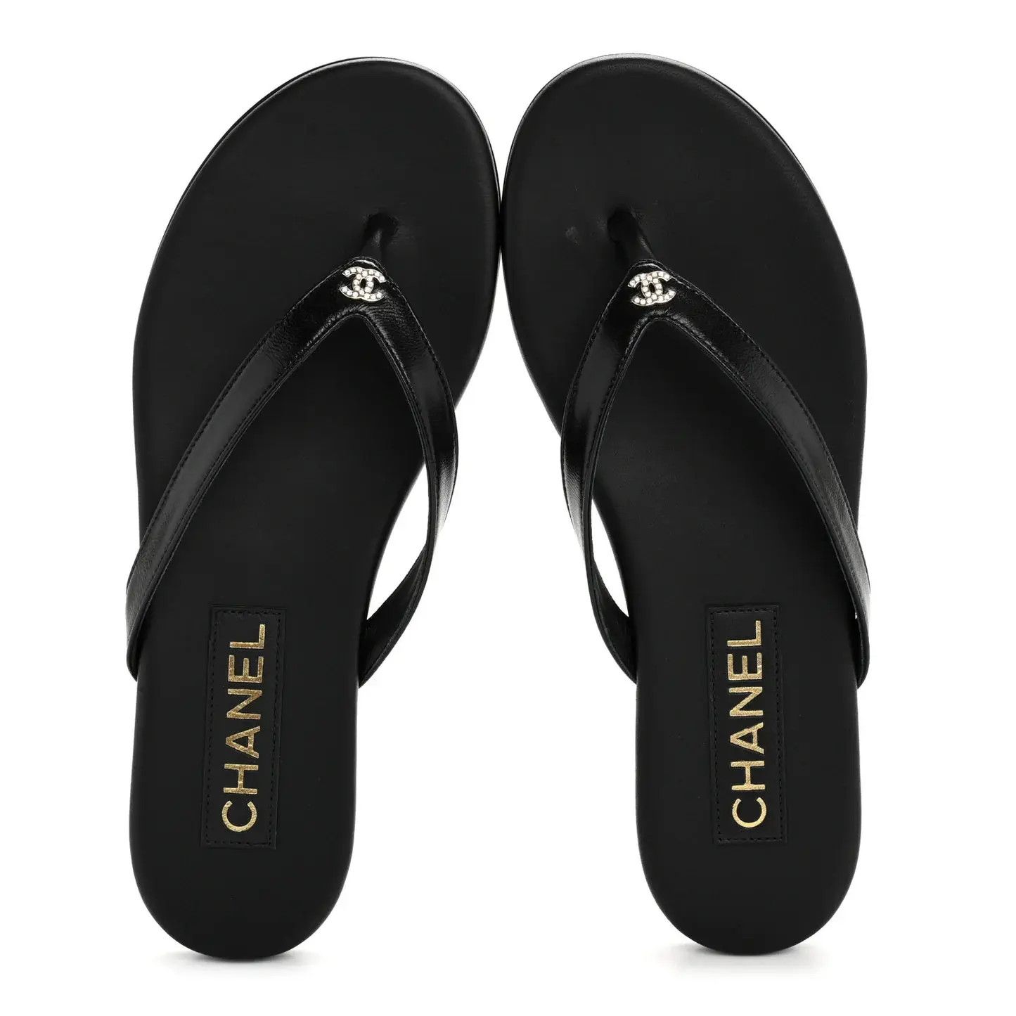 Chanel os11x0526 Crystal CC Logo Flip Flops / Thong Sandals Black Size US 5 / IT 35 - 2 Thumbnail