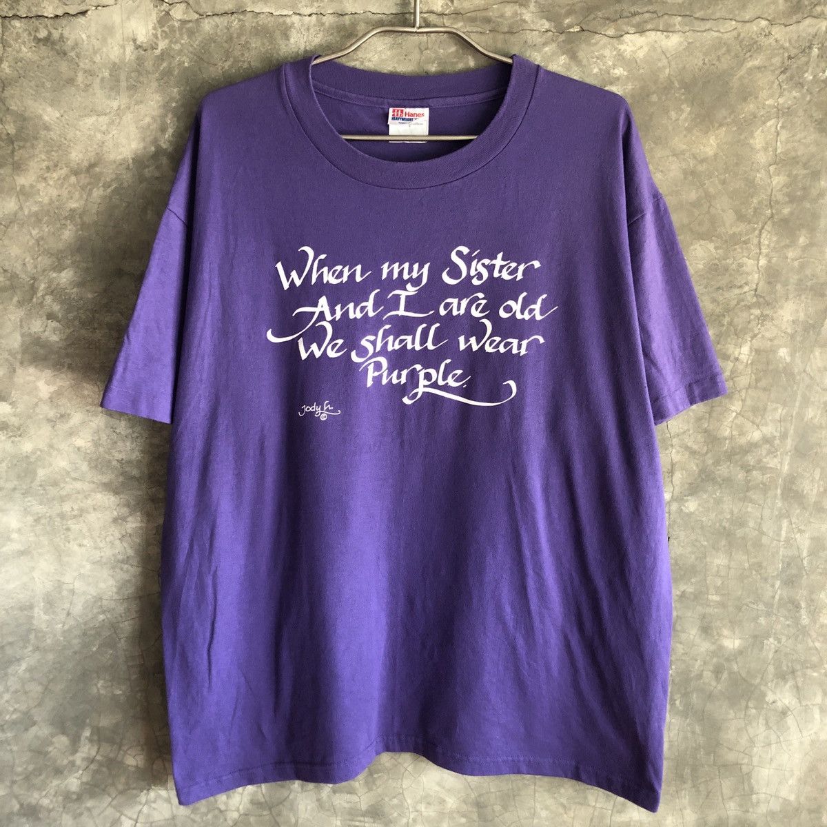 Purple Vintage T-shirt Single Stitch 90s Sister Quote Size L 