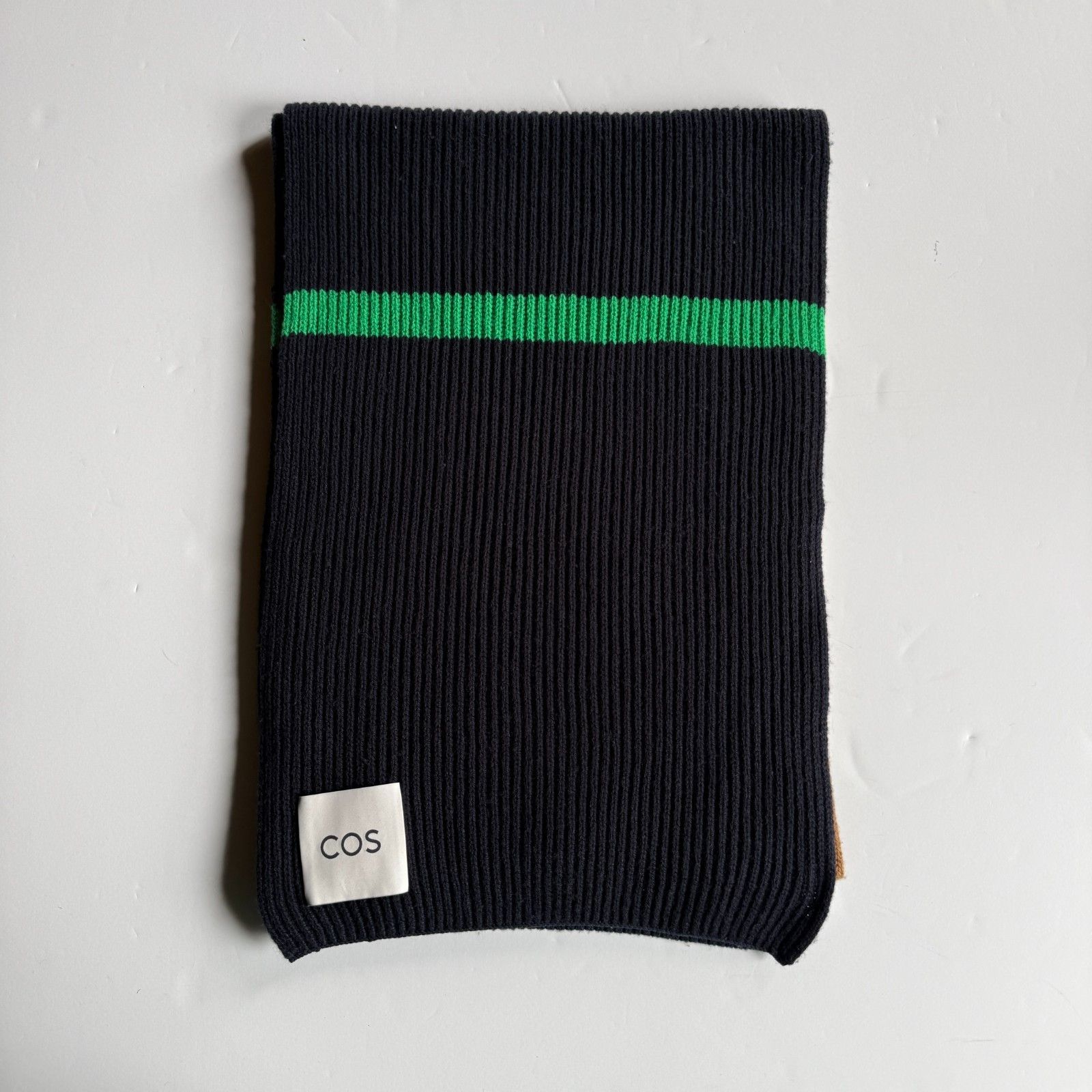 Cos COS Ribbed Color Block Oversized Scarf - Navy Camel Green Size ONE SIZE - 4 Thumbnail