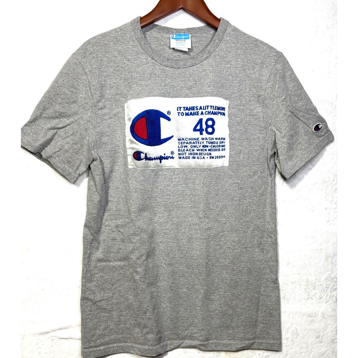 Champion CHAMPION Shirt Men's Grey Logo Short Sleeve | Medium Size US M / EU 48-50 / 2 - 2 Thumbnail