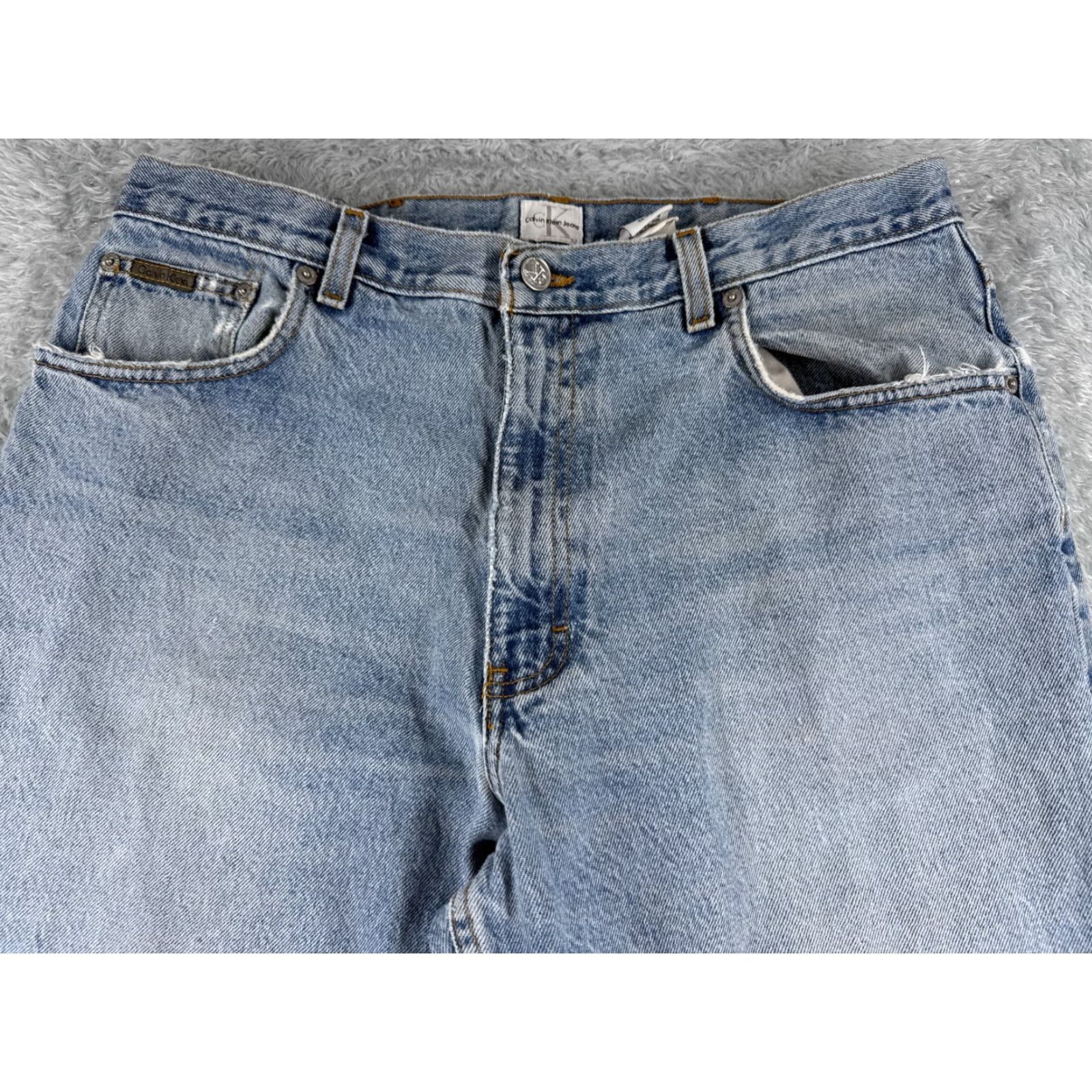 Calvin Klein VINTAGE Calvin Klein Jeans Men 36 Blue Denim Straight Fit Regular 5-Pocket Cotton Pants Blue 33x31 Filth? Size US 36 / EU 52 - 4 Thumbnail