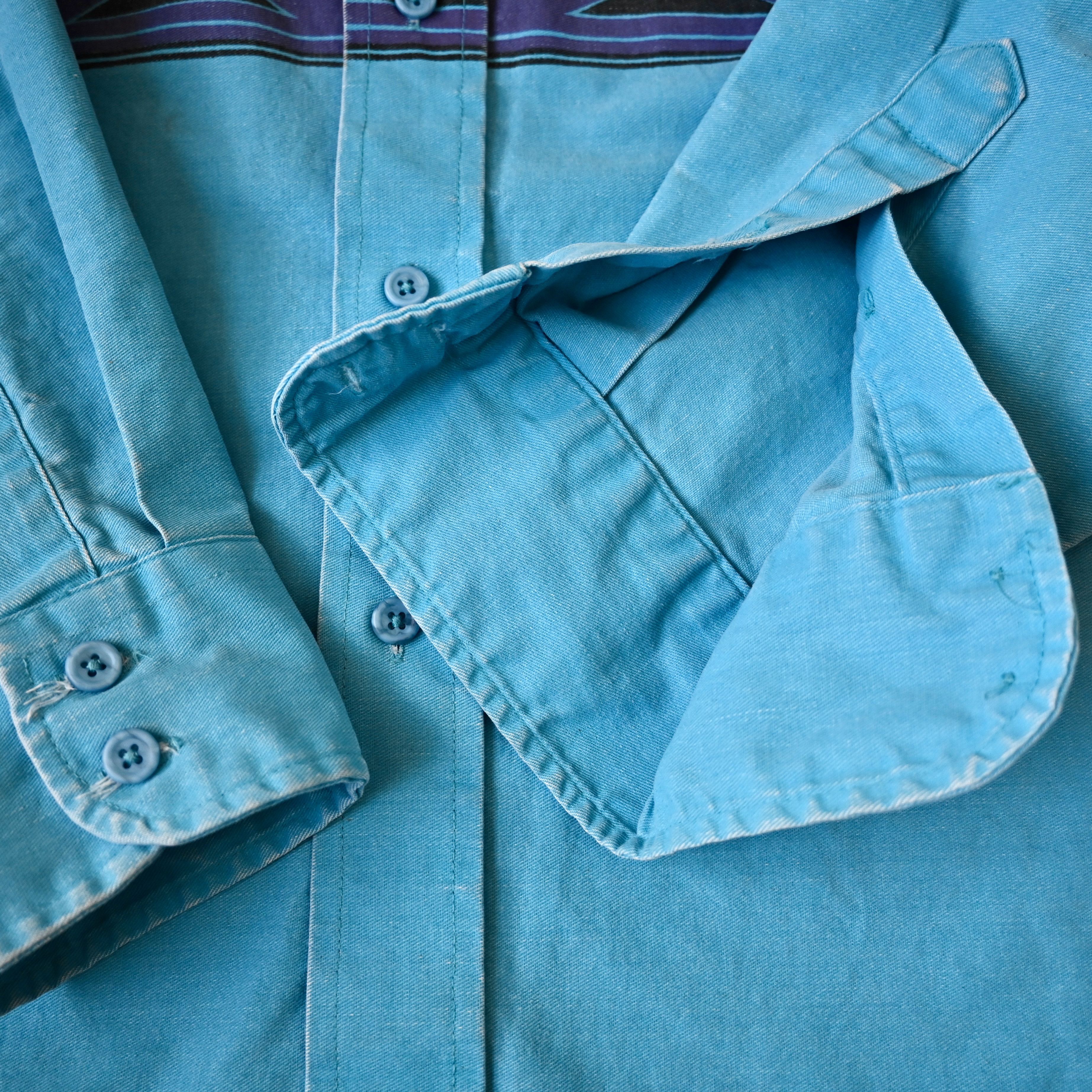 Vintage VTG Wrangler brushpopper shirt Aztec Navajo turquoise 16.5 Size US L / EU 52-54 / 3 - 9 Thumbnail
