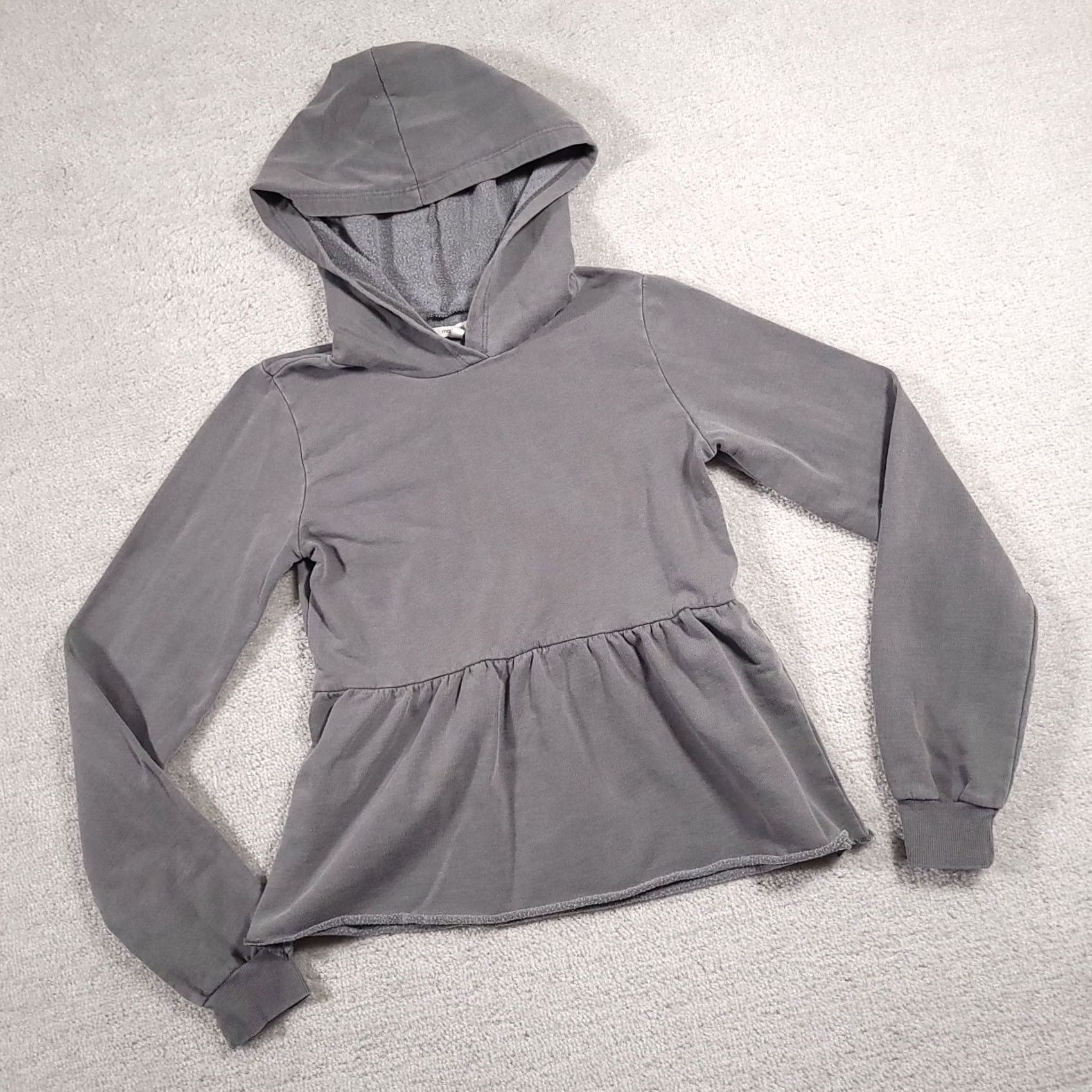 Vintage Maurices Sweatshirt Hoodie Women's XS Long Sleeve Hooded Gray Ruffle Crop Shirt Size XS / US 0-2 / IT 36-38 - 2 Thumbnail