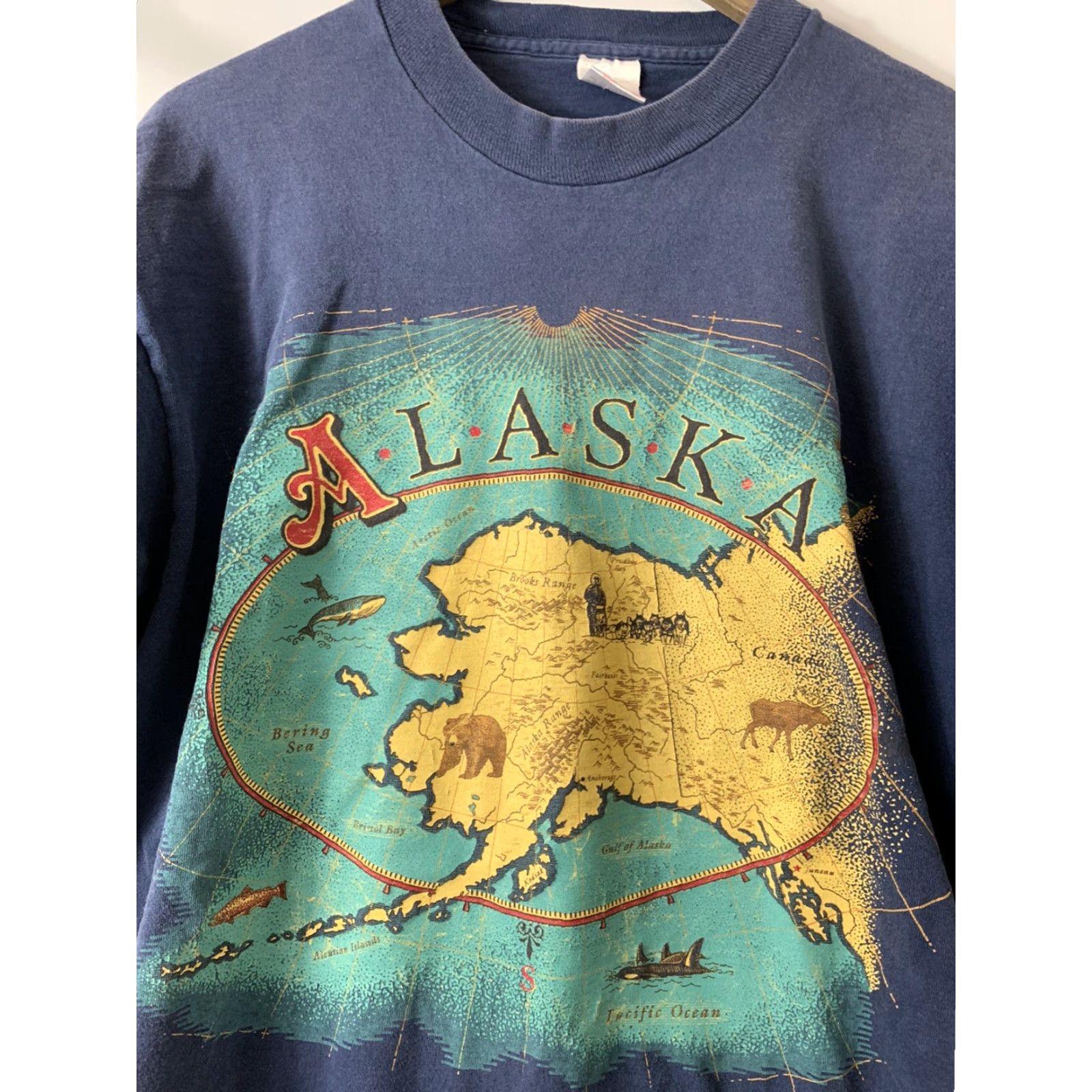 Fruit Of The Loom VINTAGE Alaska Map Shirt Fruit of the Loom XL Blue 90s Map Mens T-Shirt Size US XL / EU 56 / 4 - 2 Thumbnail