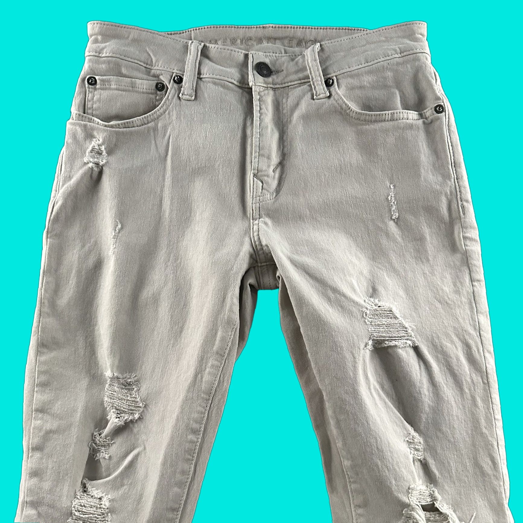 American Eagle Outfitters VINTAGE American Eagle Jeans Athletic Skinny Distressed 29x29 Beige Cotton Blend Mens Jeans Size US 29 - 1 Thumbnail