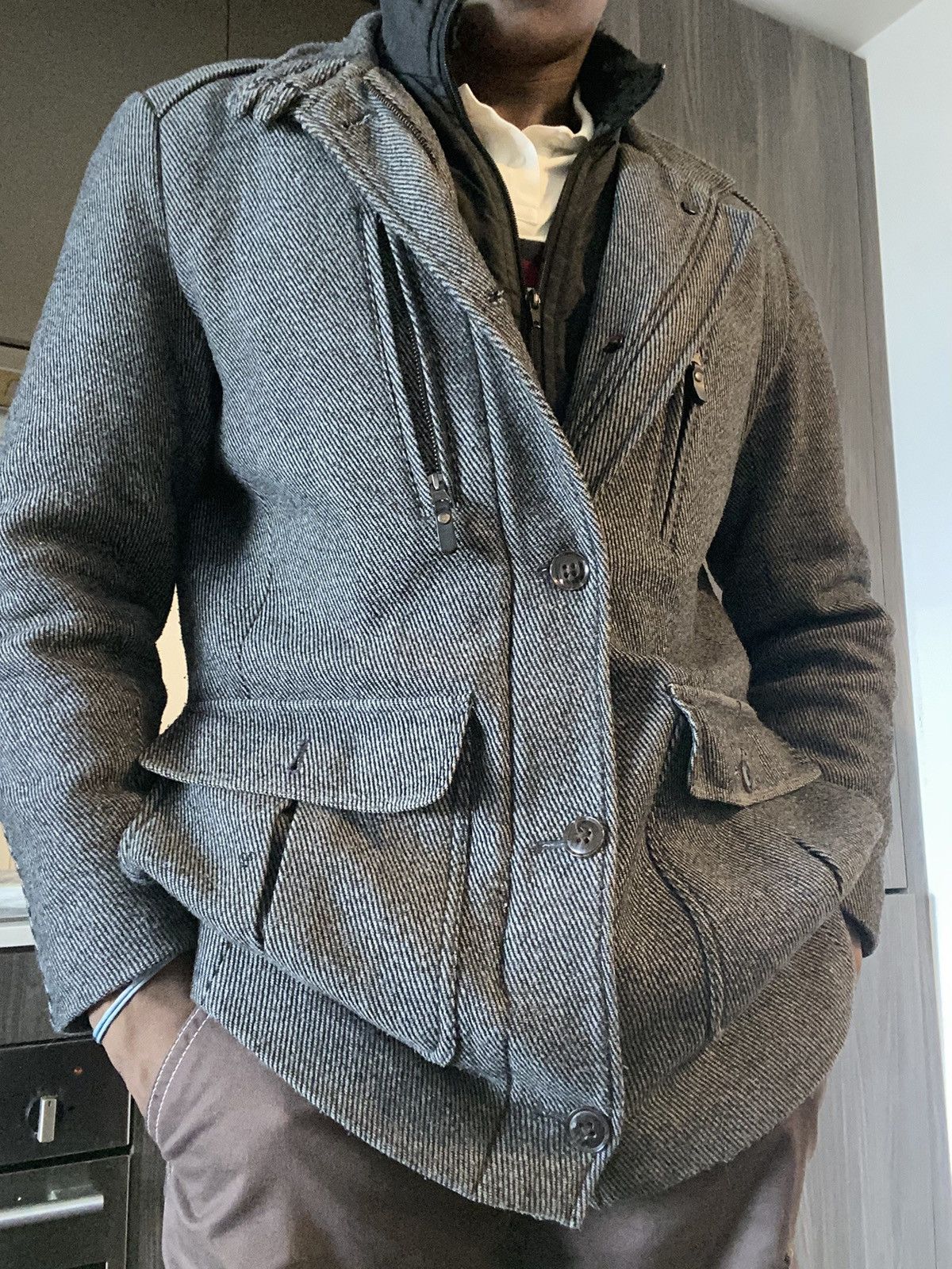 RW&CO. RW&CO Strellson Grey and Black Wool Blend Coat Size US L / EU 52-54 / 3 - 6 Thumbnail