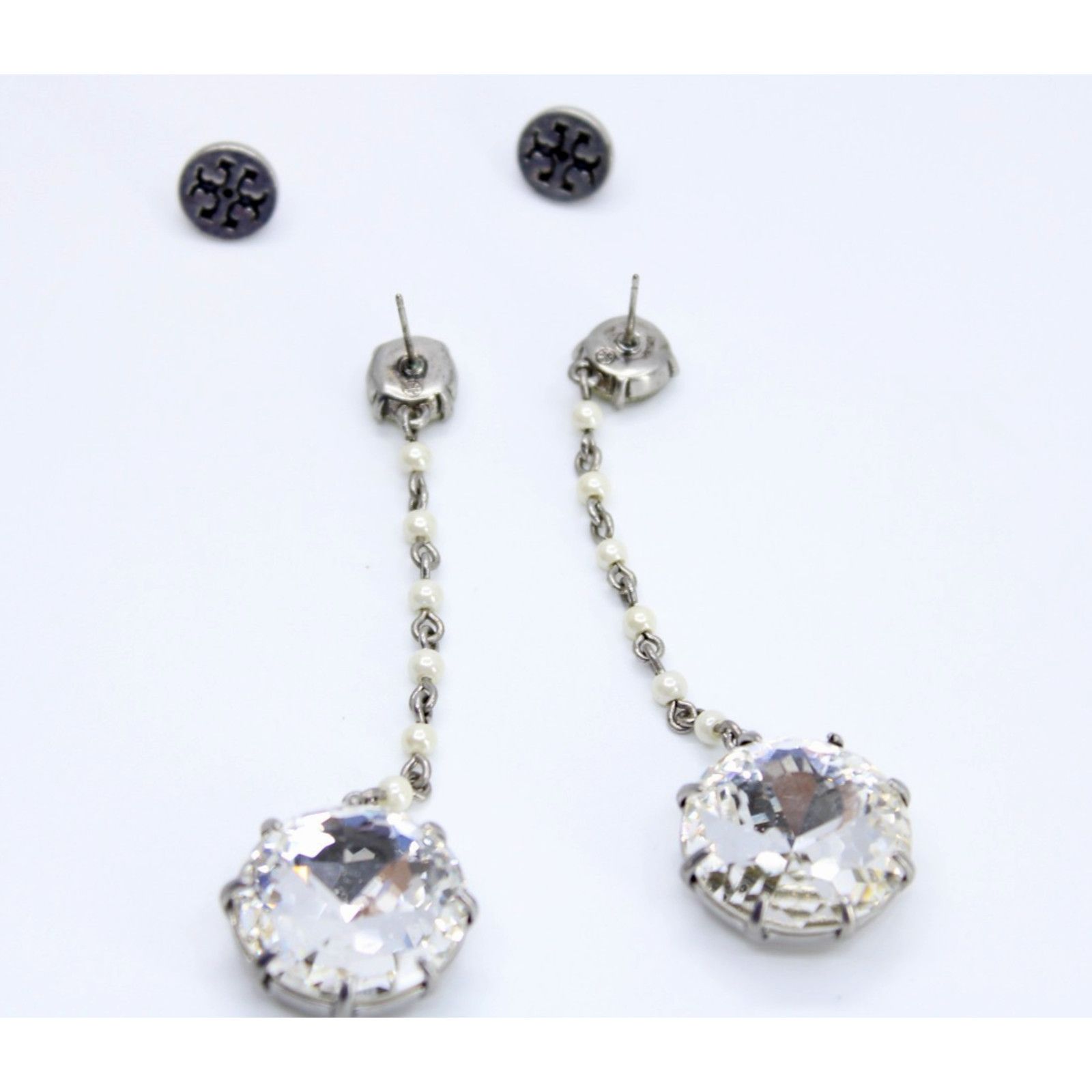 Tory Burch Excellent TORY BURCH Silver Tone Crystal Ball Drop Earrings Size ONE SIZE - 4 Thumbnail
